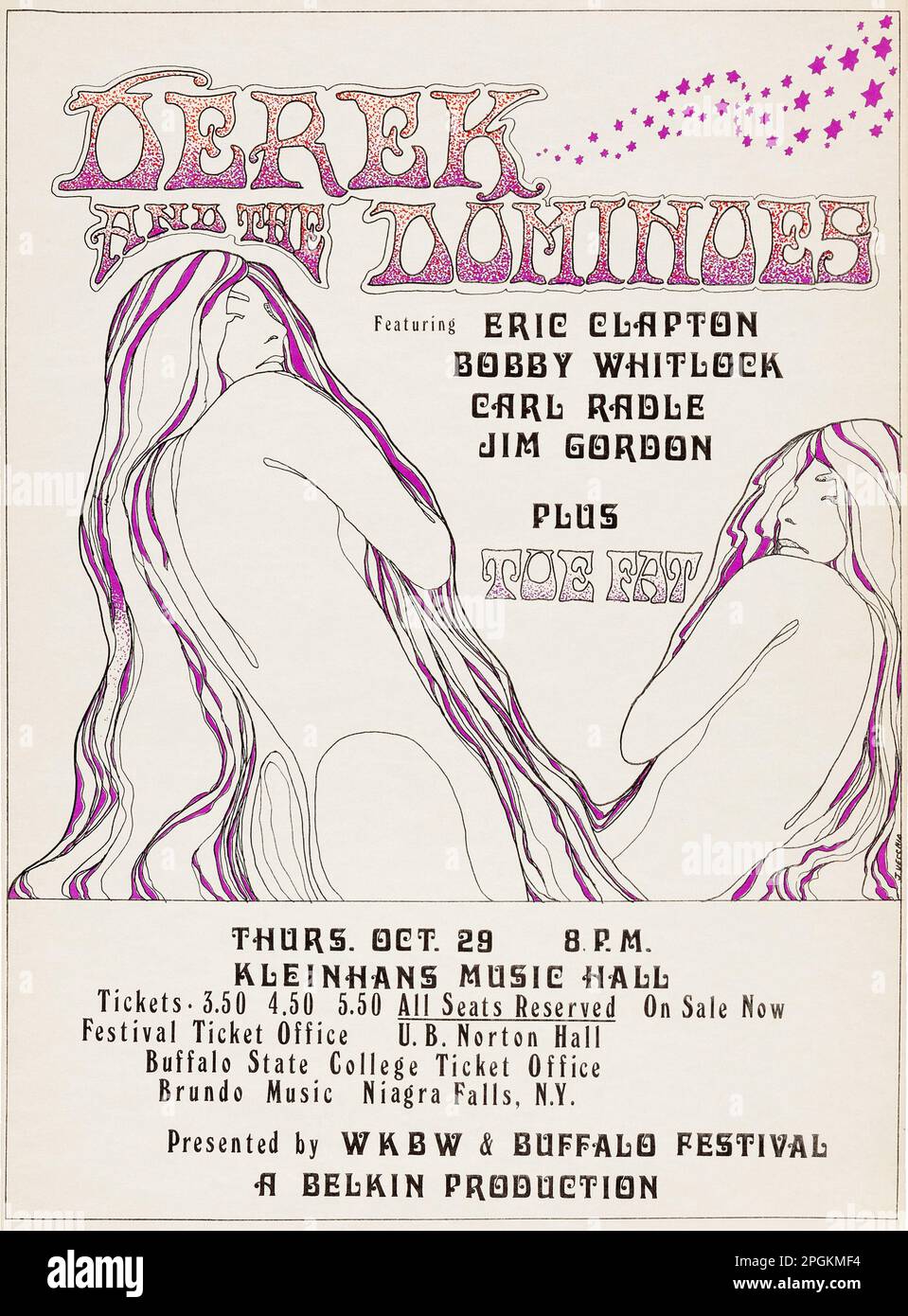 Derek & the Dominoes (feat Eric Clapton) 1970 Kleihans Music Hall, Buffalo, NY Concert poster. Stock Photo