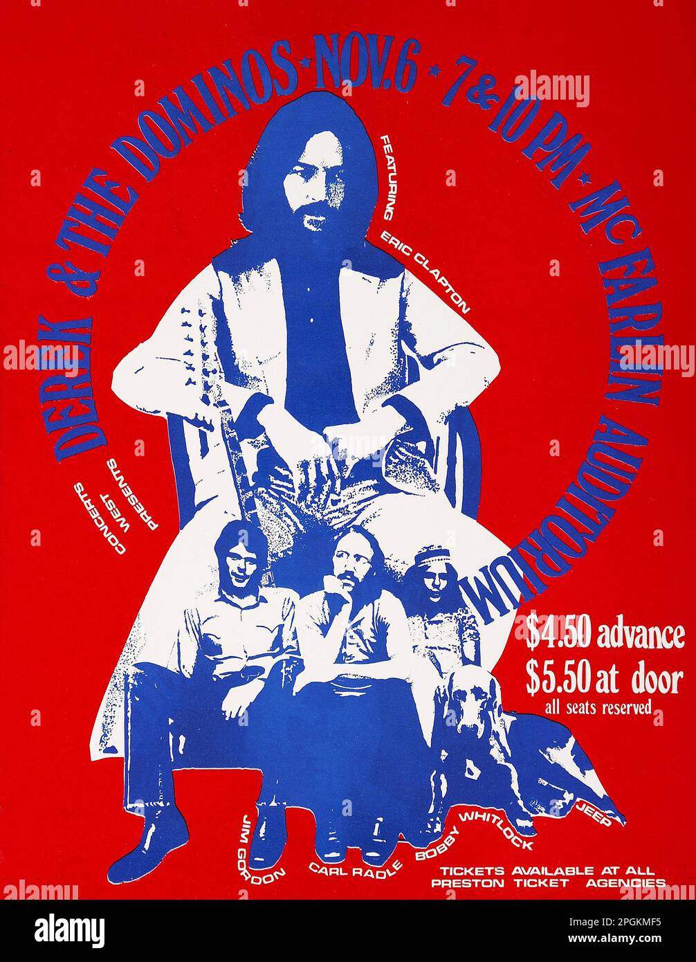 Concert West presents - Derek & The Dominos featuring Eric Clapton - McFarlin Auditorium Handbill - flyer - Concerts West, 1970. Stock Photo