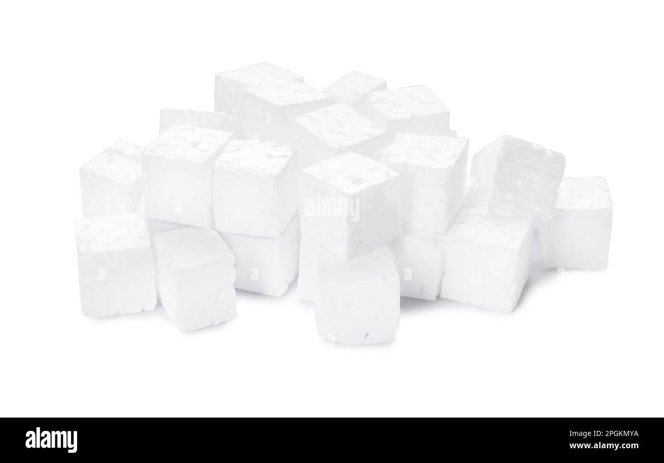 Pile of styrofoam cubes on white background Stock Photo - Alamy