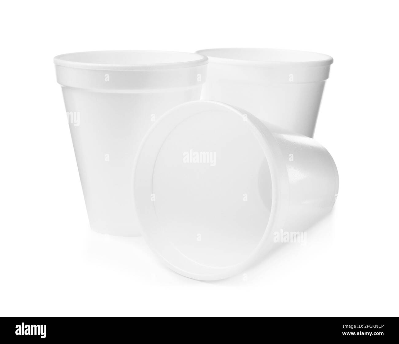 Three clean styrofoam cups on white background Stock Photo Alamy