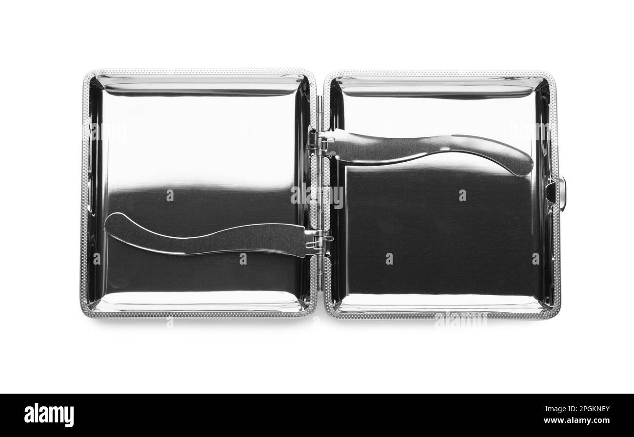Stylish empty cigarette case isolated on white Stock Photo Alamy