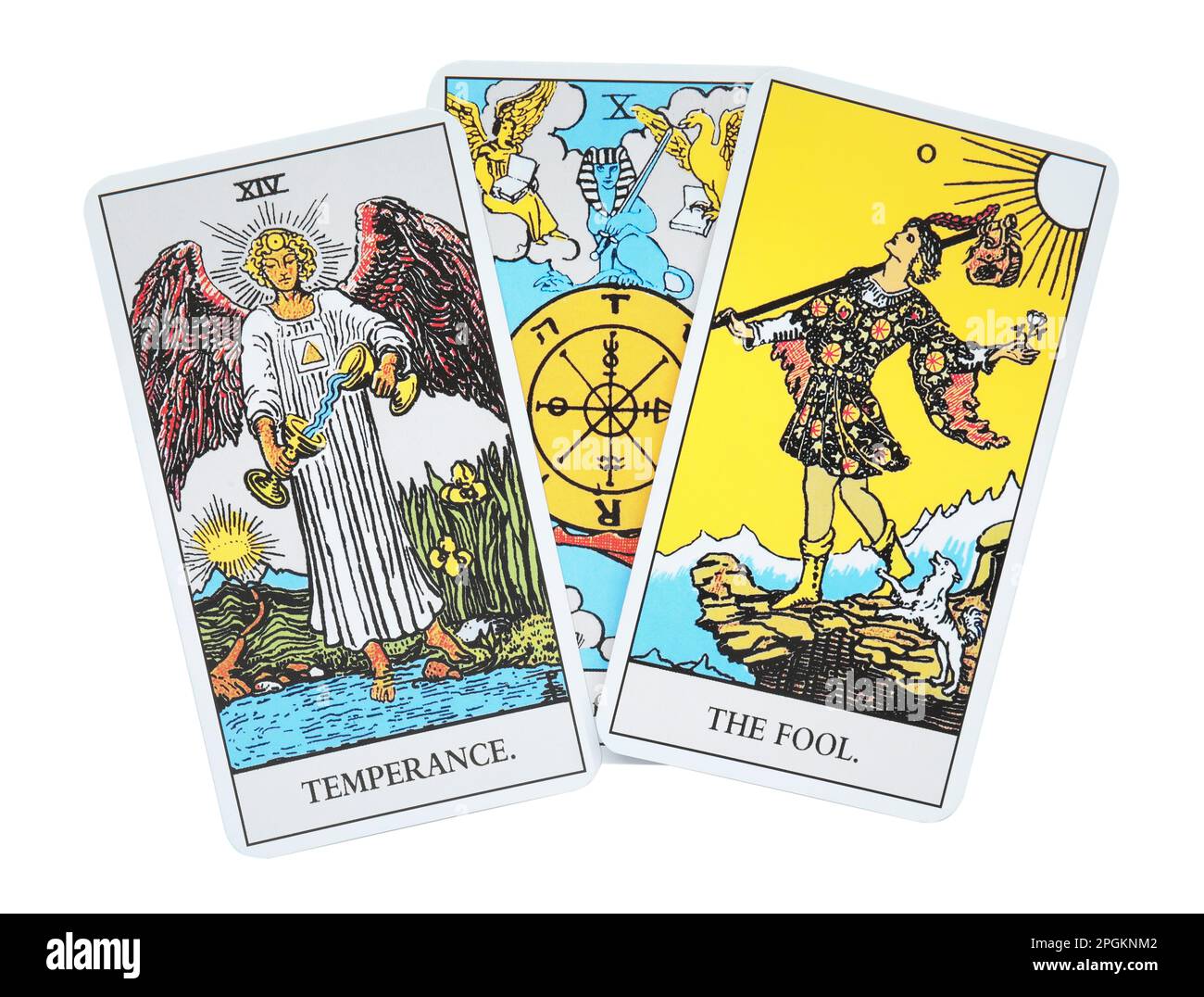Tarot cards on white background, top view Stock Photo
