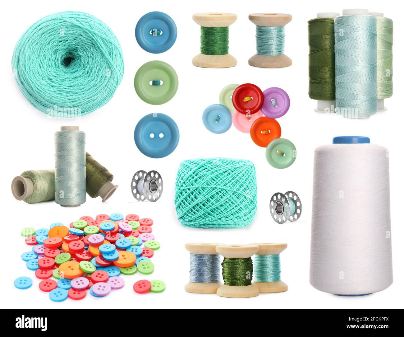 Set with different sewing supplies on white background Stock Photo