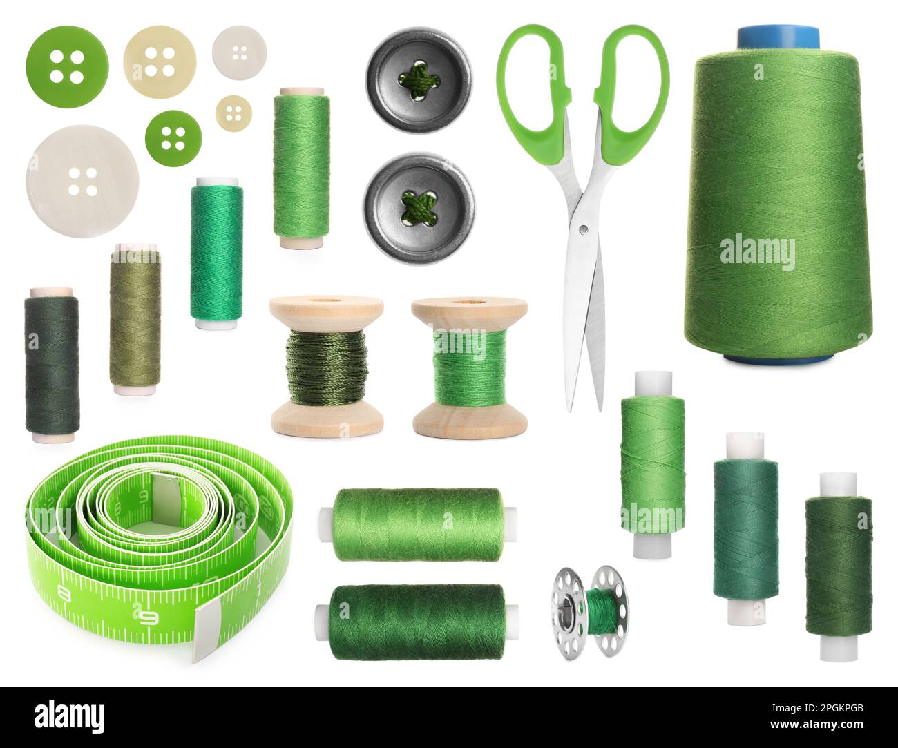 Set with different sewing supplies on white background Stock Photo