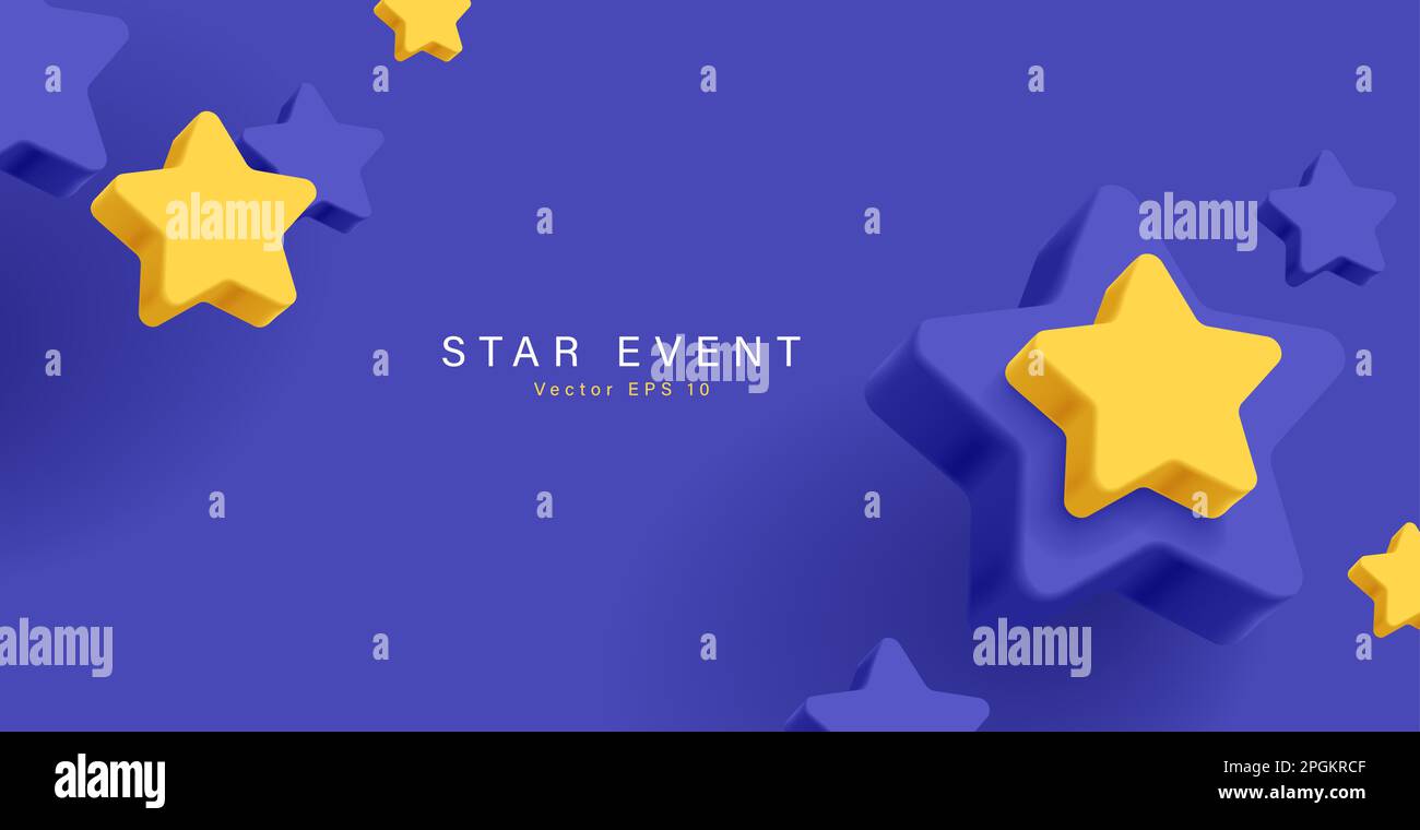 Vector 3d render background with volume stars poping up on blue backdrop Stock Vector