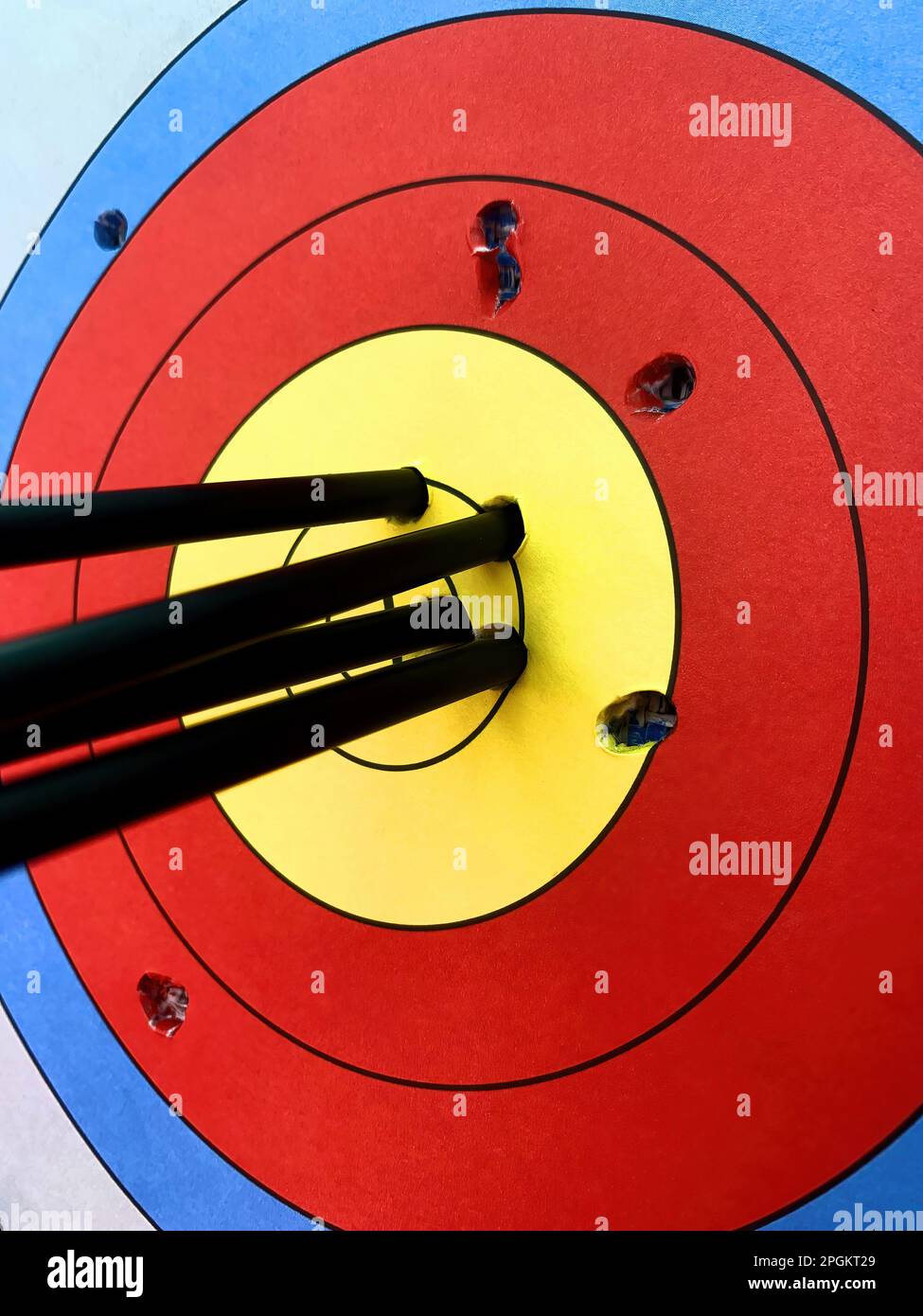 Archery target with all arrows in the 10 center ring Stock Photo Alamy