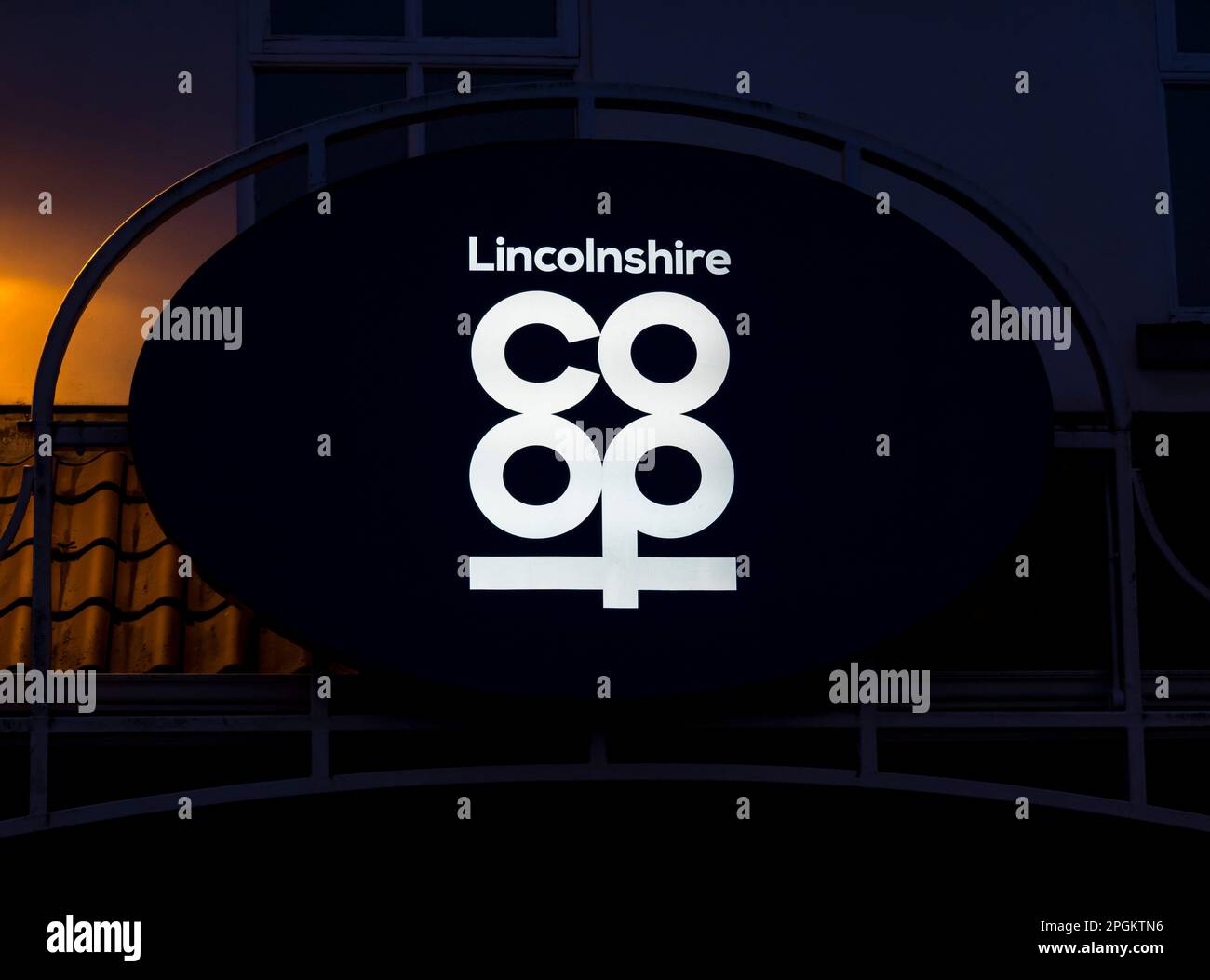 Illuminated Lincolnshire CO-OP sign, Carlton centre outer ring road Lincoln Stock Photo