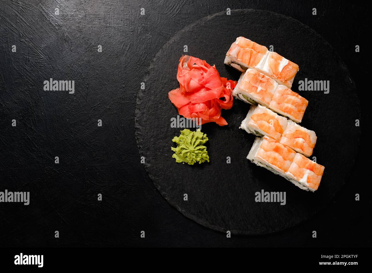 shrimp sushi rolls set national japanese cuisine Stock Photo - Alamy