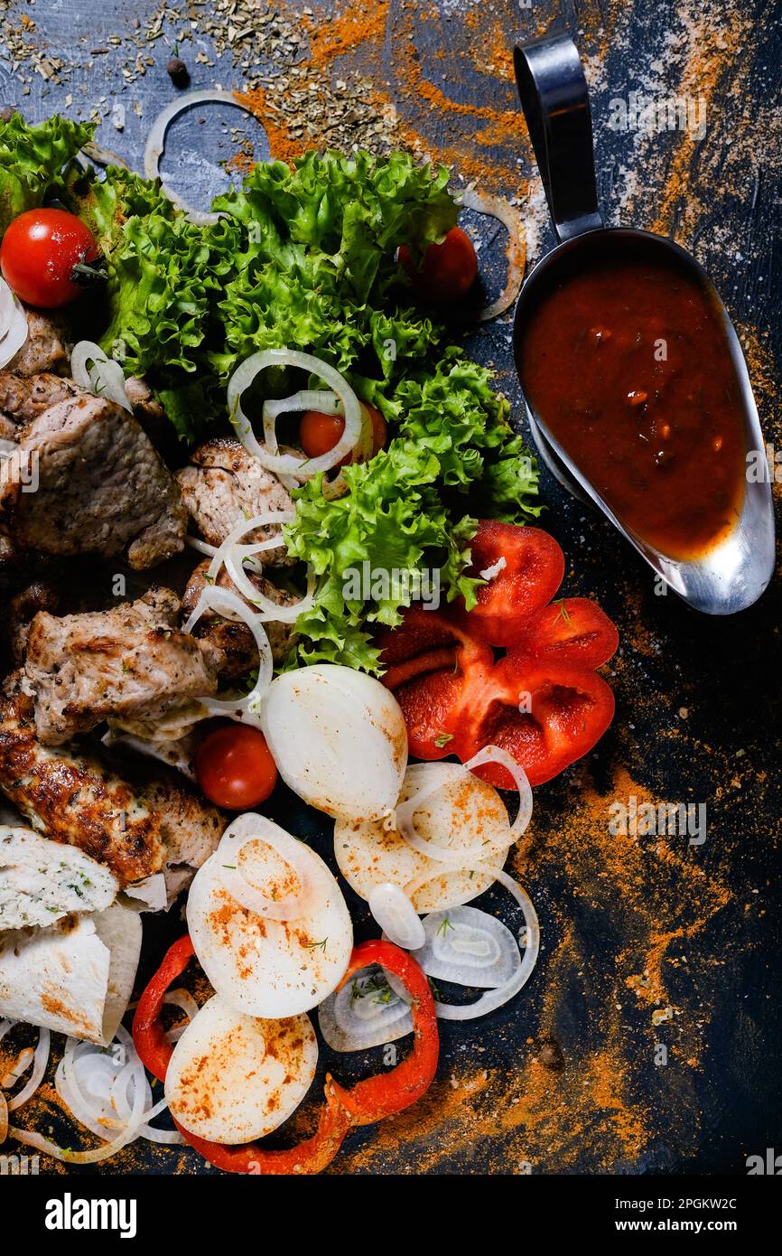 shashlik red armenian sauce meat food cuisine Stock Photo Alamy
