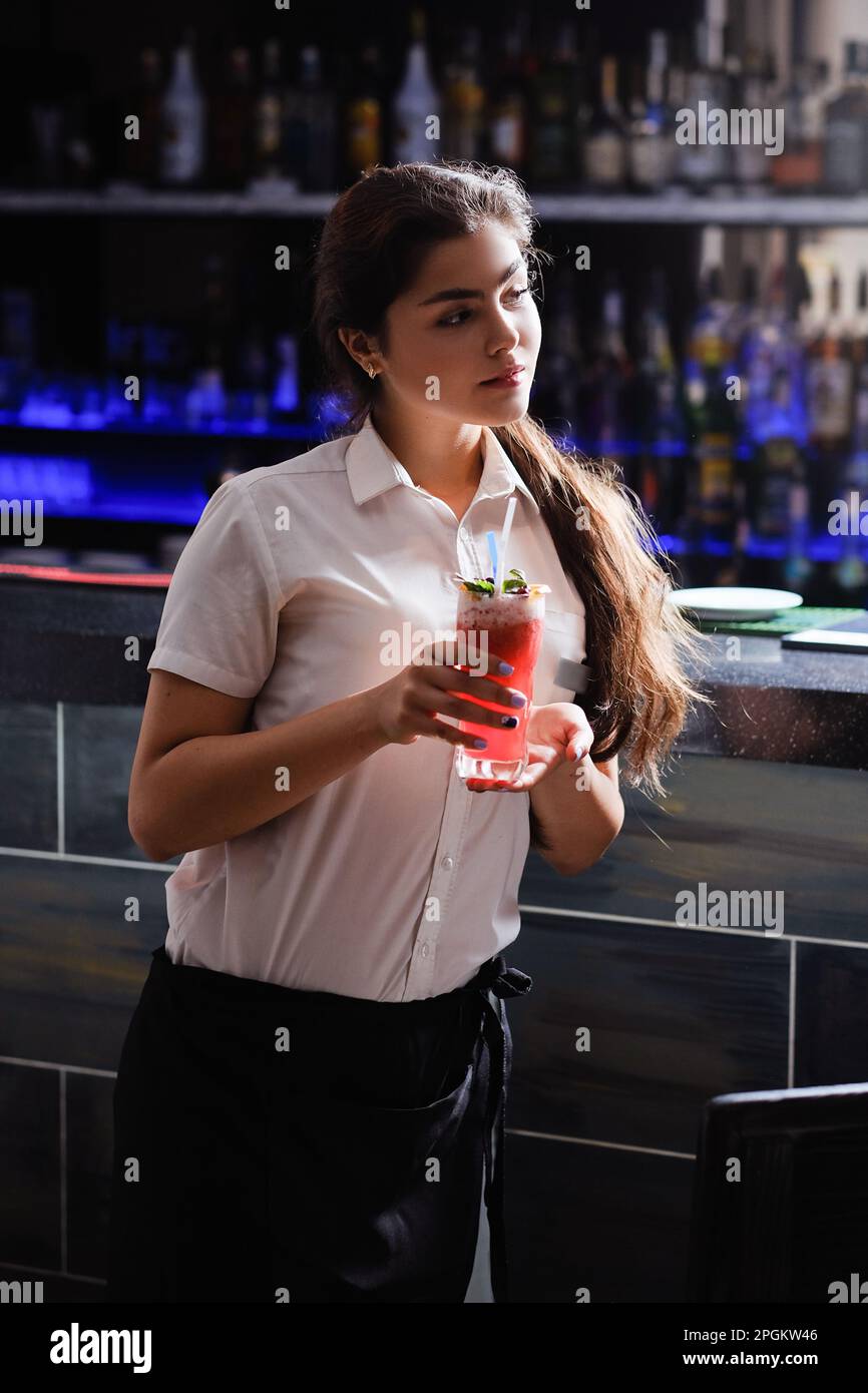 student work girl waitress job serve drink bar Stock Photo Alamy