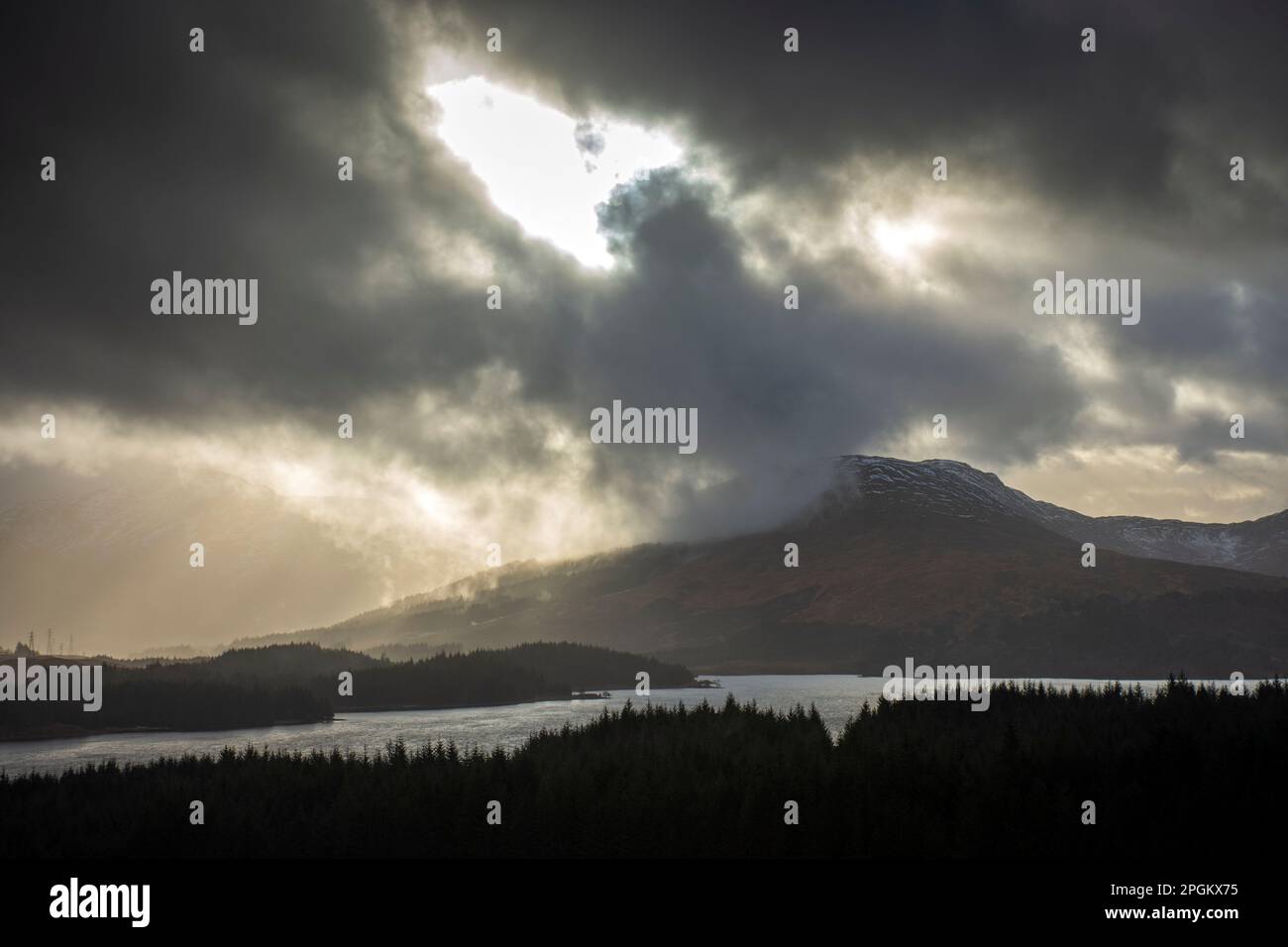 A stormy sky over Loch Tulla, Argyll and Bute, Scotland, UK Stock Photo
