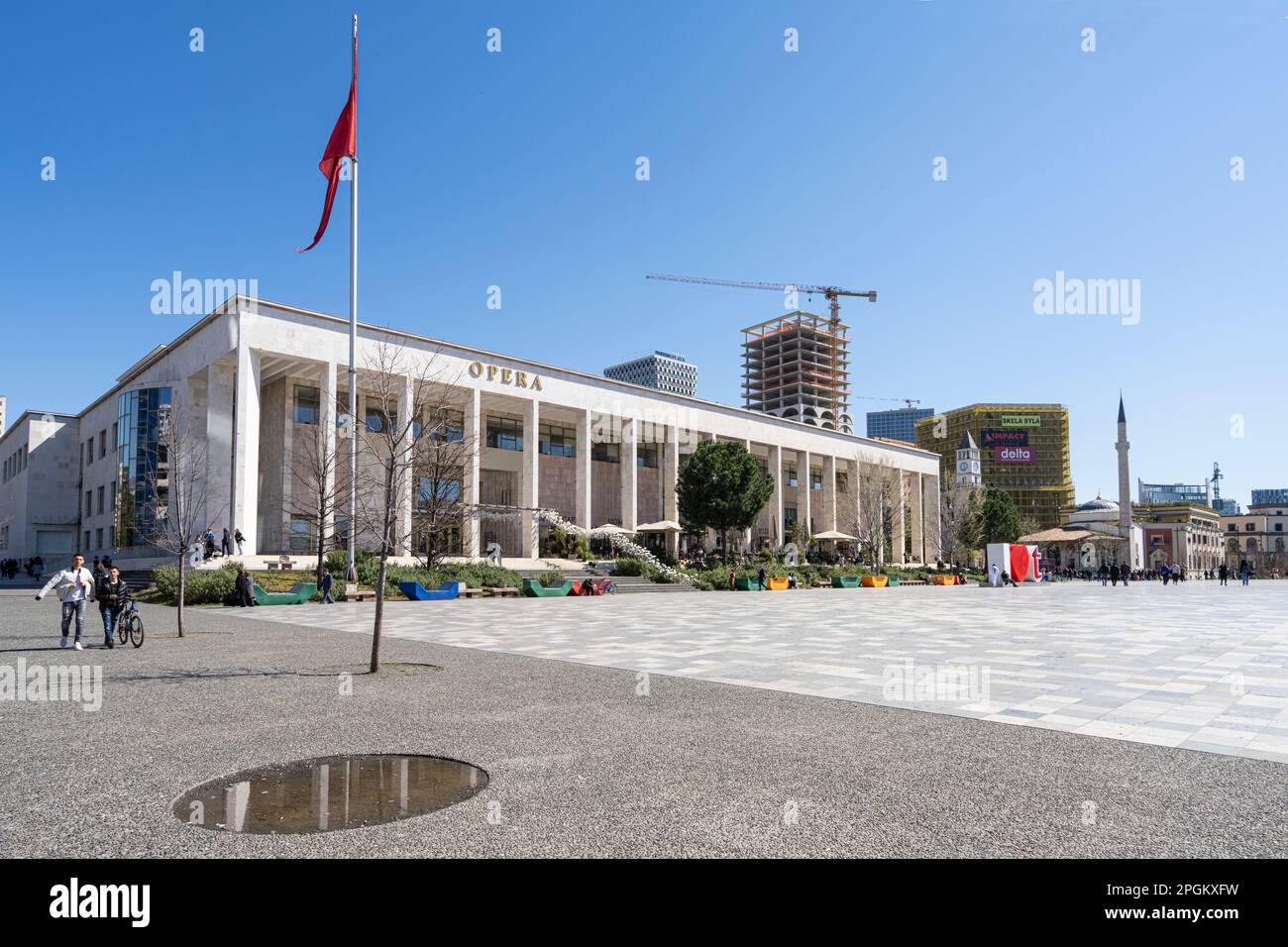 Tirana, Albania. March 2023.  exterior view of the National Theater of Opera and Ballet in Tirana on Skenderbej square in the city centre Stock Photo