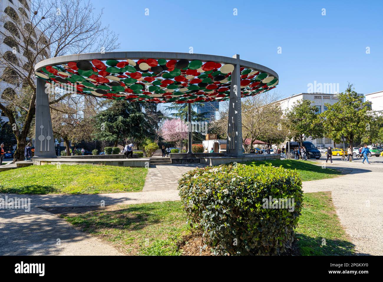 Tirana, Albania. March 2023.  view of the Friendship Monument in a city center park Stock Photo