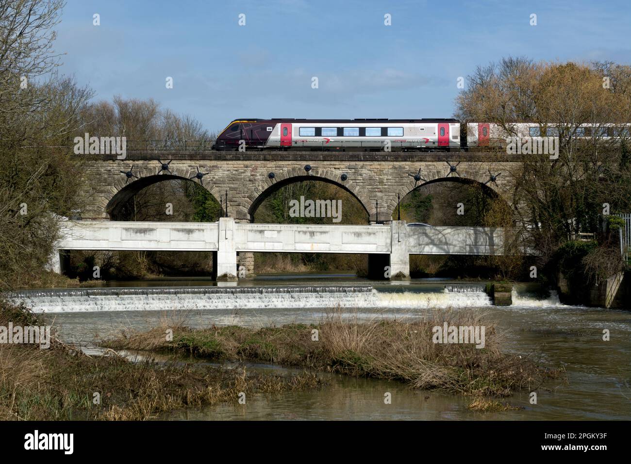 CrossCountry Voyager diesel train crossing Princes Drive viaduct