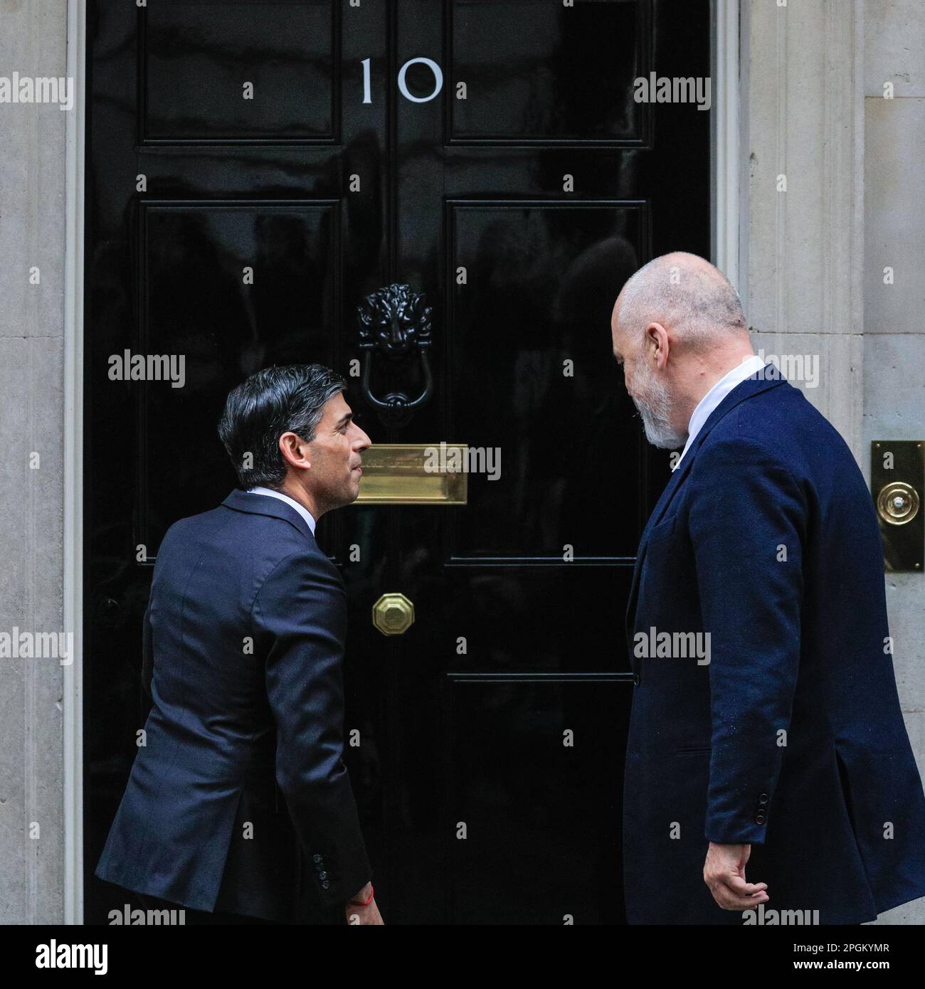 London, UK. 23rd Mar, 2023. Rishi Sunak, MP, Prime Minister of the United Kingdom, welcomes Edi Rama, Prime Minister of Albania, at 10 Downing Street in Westminster today. Rama, Albanian PM since 2013 and head of the Socialist Party of Albania had recently criticised Home Secretary Suella Braverman over her comments regarding Albanian migrants. Credit: Imageplotter/Alamy Live News Stock Photo