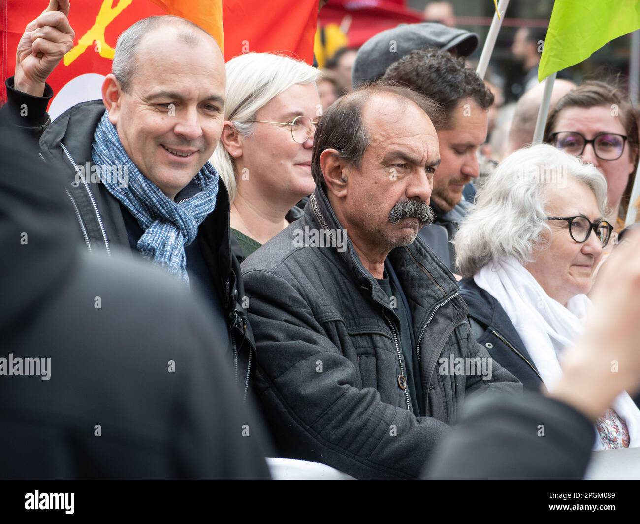 Paris, France, 23th March, 2023. Philippe Martinez and Laurent Berger take the street against pension reform - Jacques Julien/Alamy Live News Stock Photo