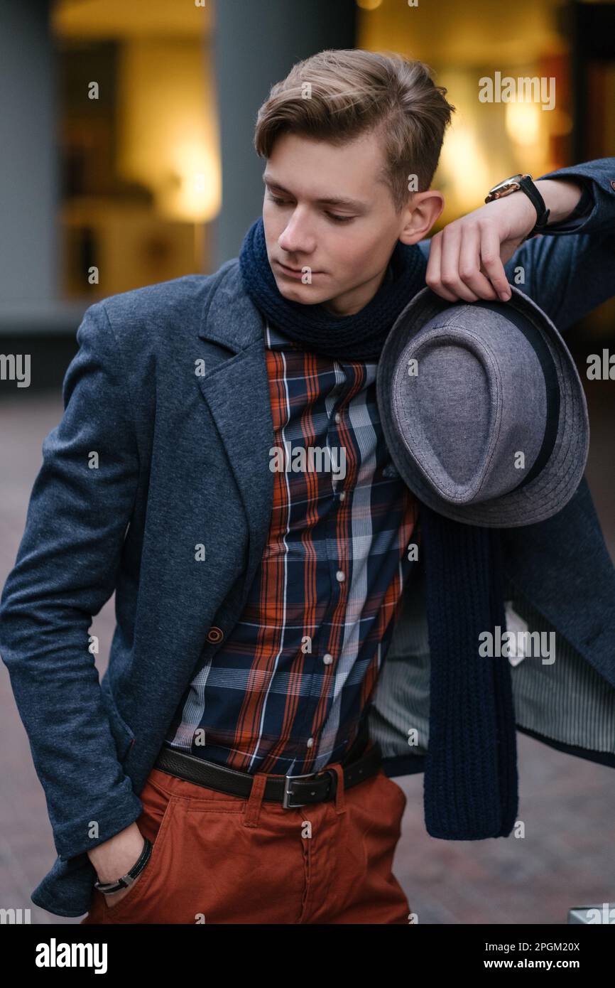 confident dandy smug young man fashion image Stock Photo