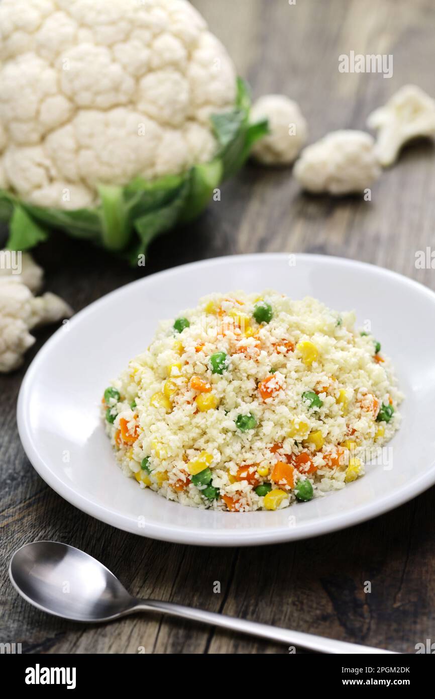 homemade low carb microwave cauliflower rice pilaf Stock Photo