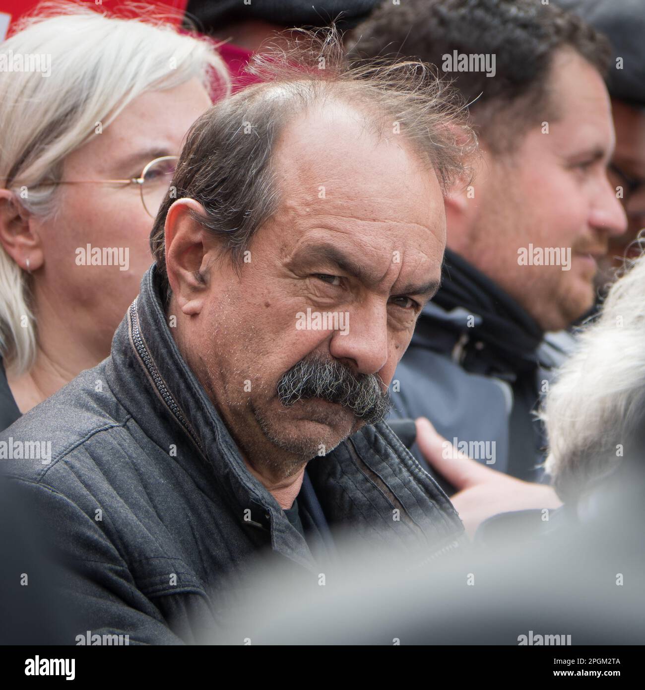 Paris, France, 23th March, 2023. Philippe Martinez CGT in the street against pension reform - Jacques Julien/Alamy Live News Stock Photo