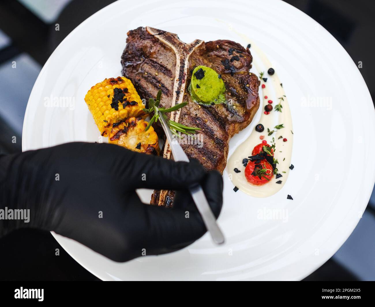 food stylist work decorating meal culinary art Stock Photo