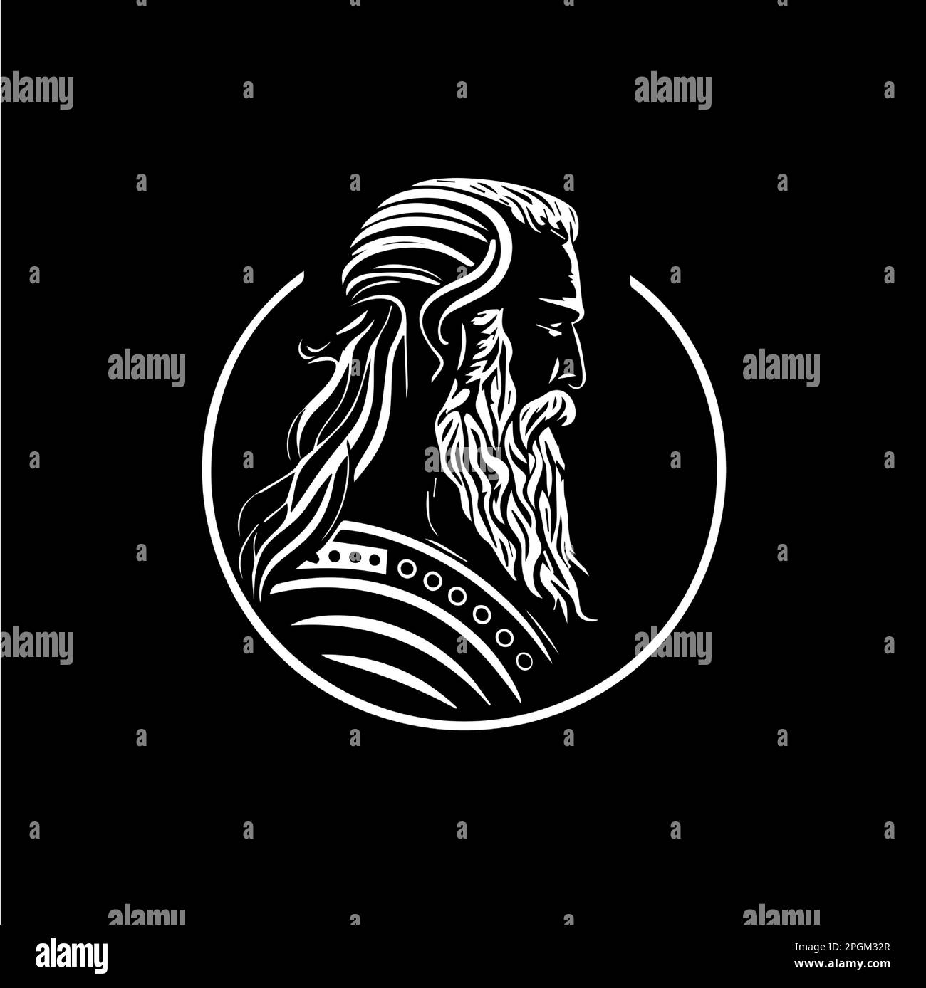 Roman sage profile symbol, Nordic man head emblem, Viking logo template, ancient warrior sign, medieval artisan of craftsman mascot. Vector Stock Vector
