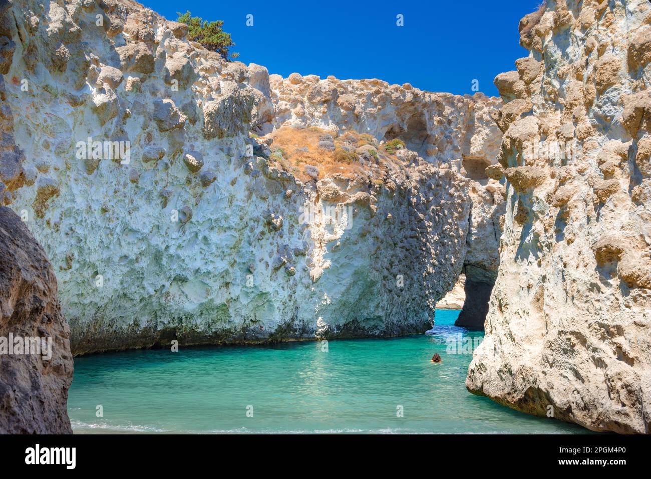 Cave Of Papafragas Beach In Milos Island Cyclades Greece Stock Photo cave-of-papafragas-beach-in-milos-island-cyclades-greece-stock-photo