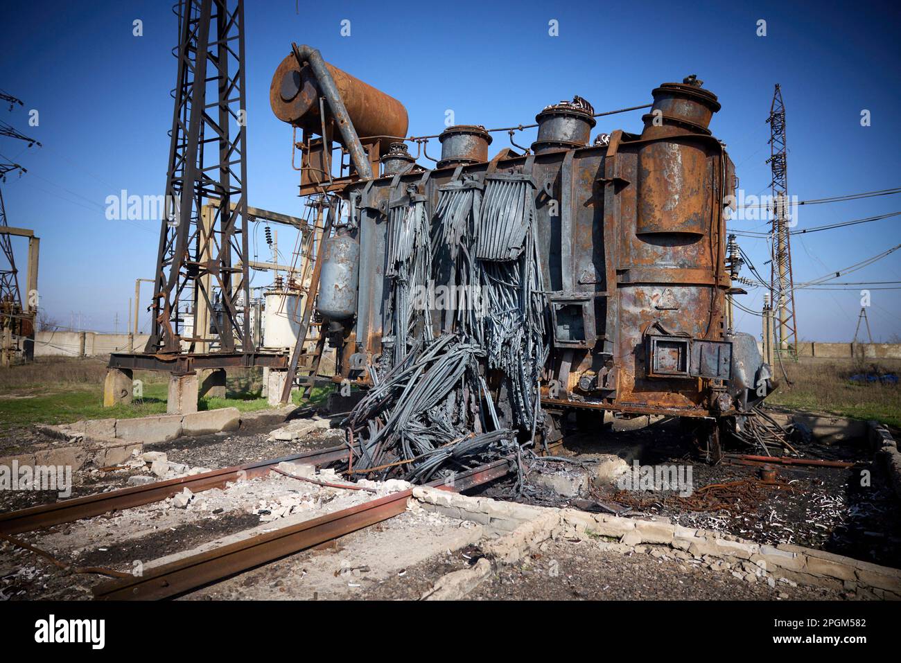 Kharkiv, Ukraine. 23rd Mar, 2023. An electrical generator destroyed by