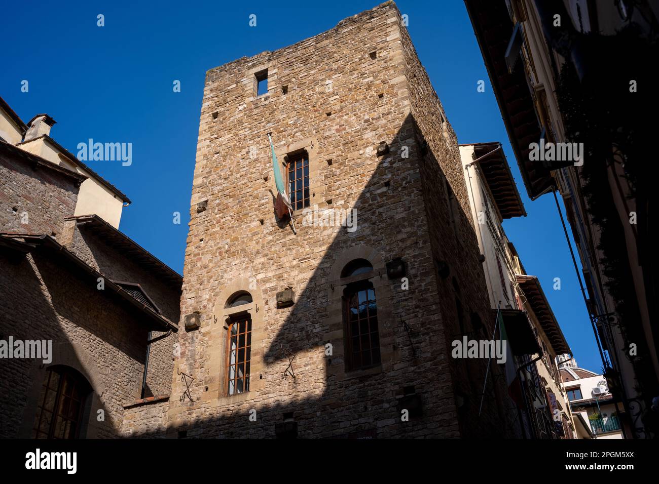 Dante's house in Florence. Dante Alighieri, author of the Divine Comedy, a Florentine that was sent into exile. Stock Photo