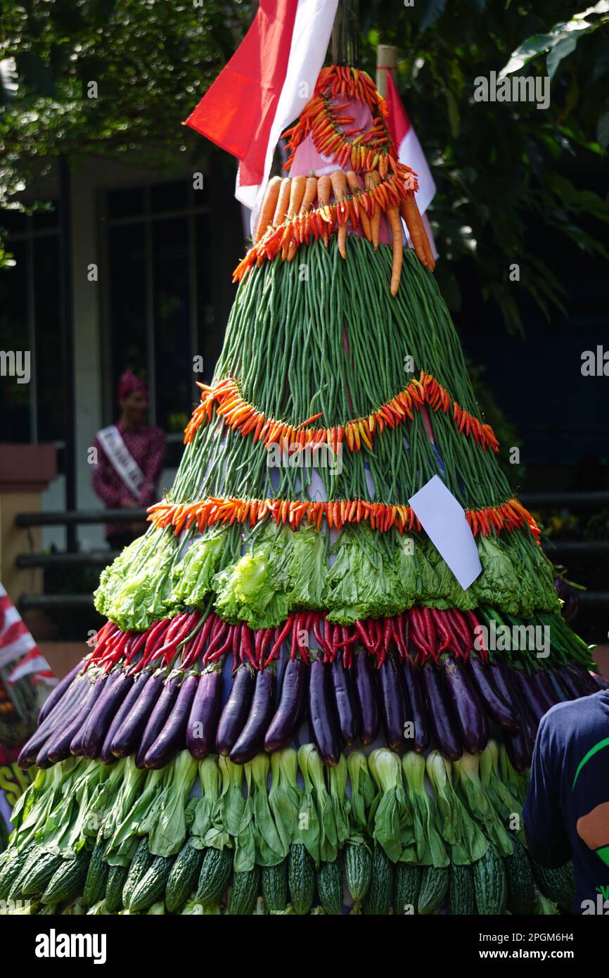 Tumpeng sayur dan buah on traditional ritual. Tumpeng sayur dan buah