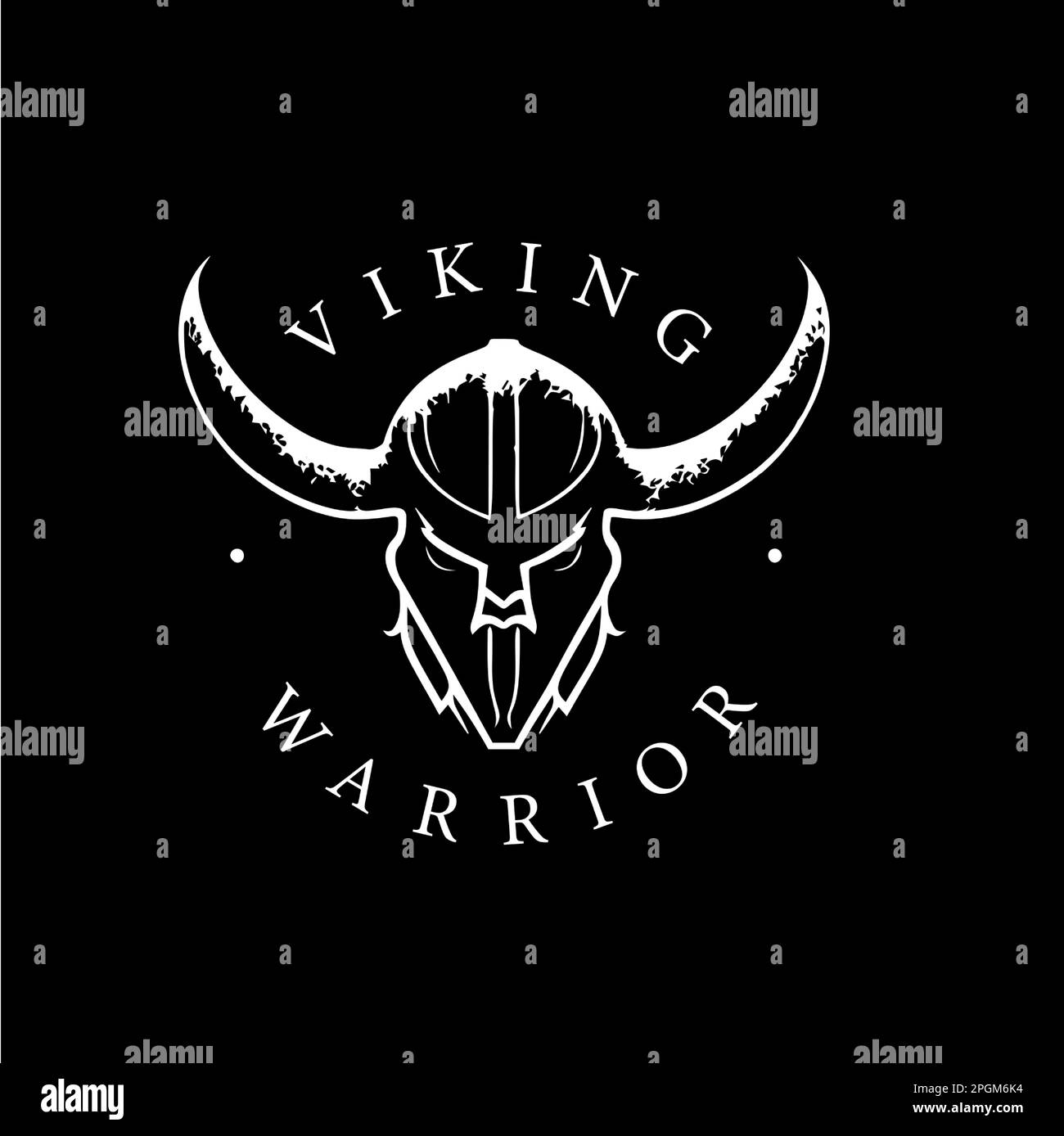 Nordic man head in helmet with horns emblem, Viking logo template, ancient warrior sign, medieval artisan of craftsman mascot. Vector illustration. Stock Vector