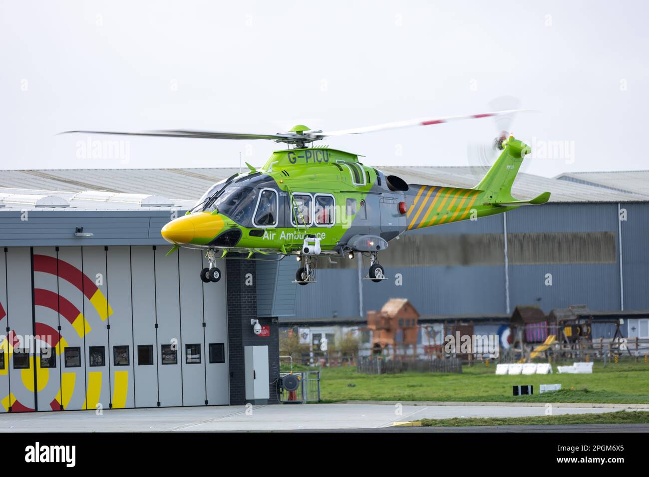 North Weald general aviation aerodrome Essex Essex and Herts Air ambulance, G-picu, 2017 Leonardo AW169 C/N 69055 helicopter Stock Photo