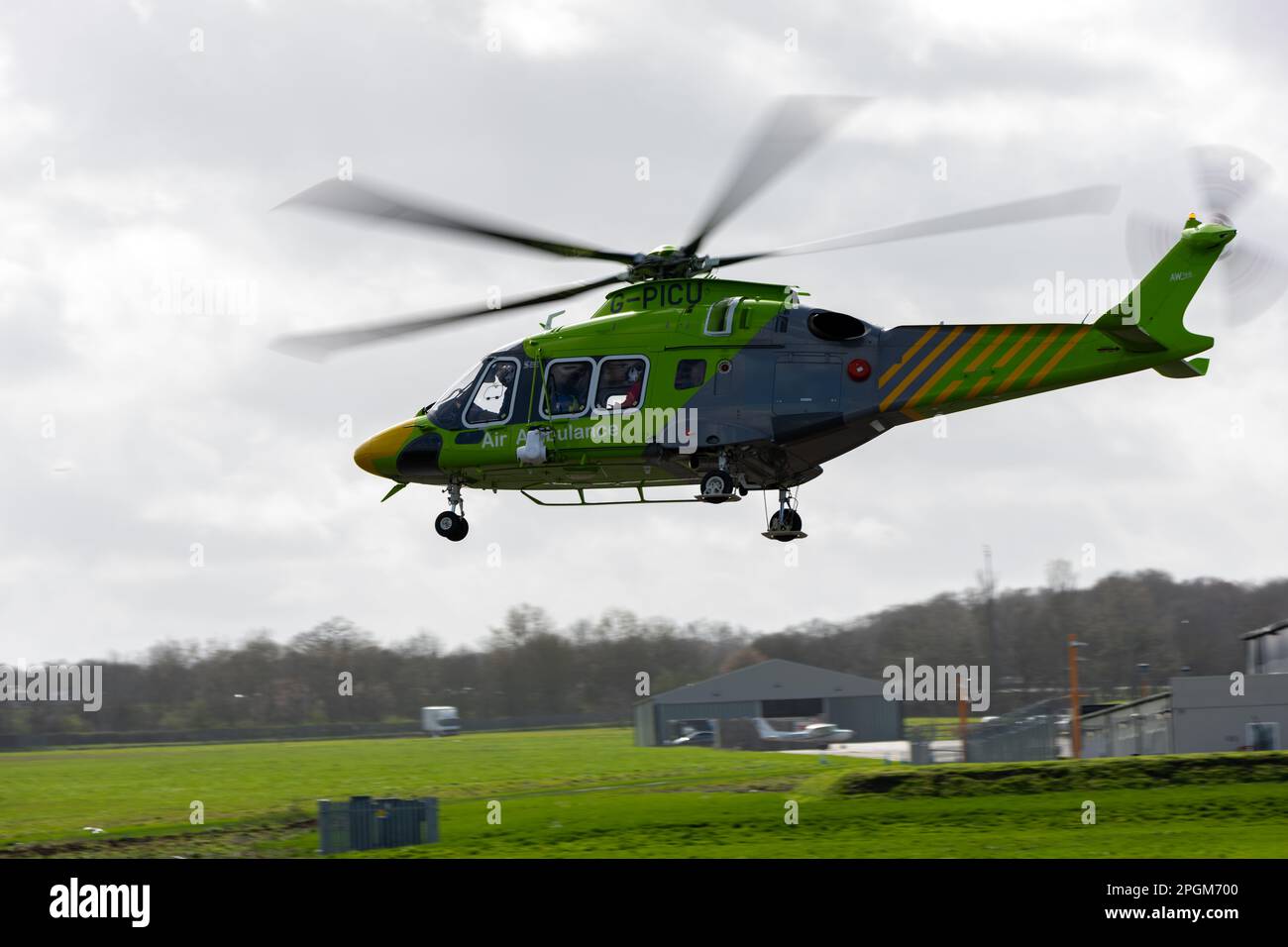 North Weald general aviation aerodrome Essex, Essex and Herts Air ambulance, G-picu, 2017 Leonardo AW169 C/N 69055 helicopter Stock Photo
