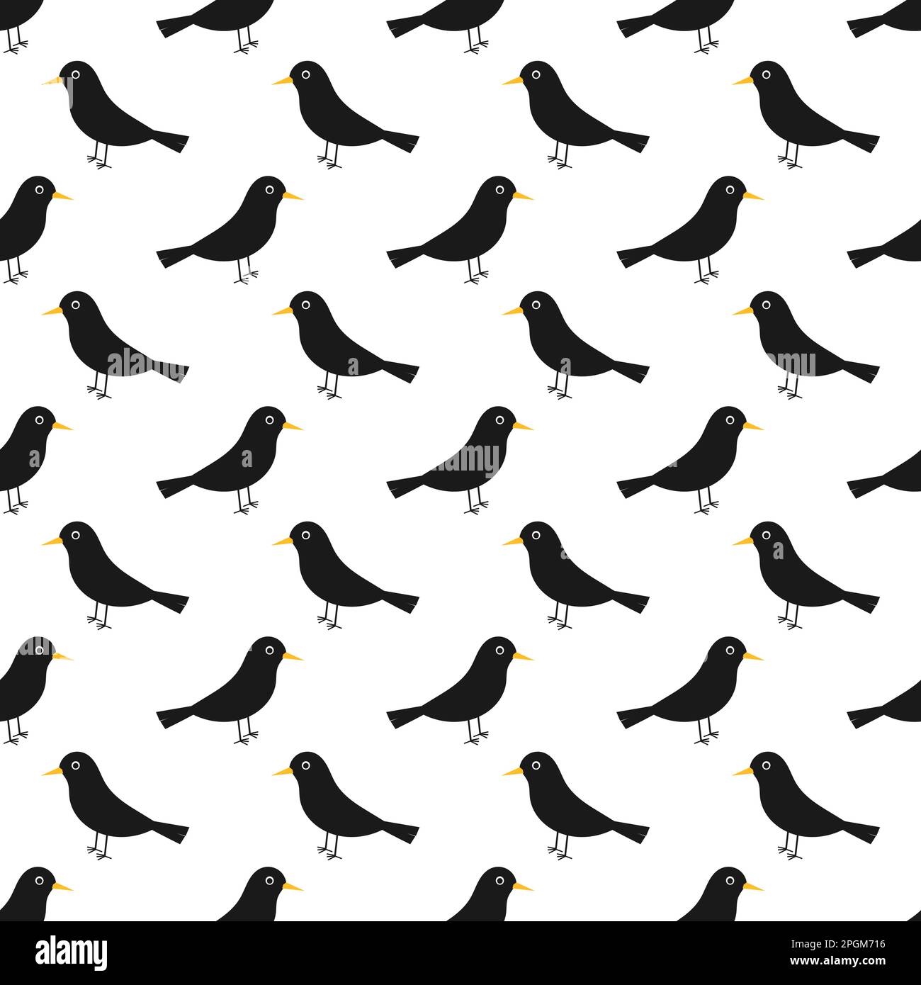 Common blackbird birds seamless pattern on white background. Vector