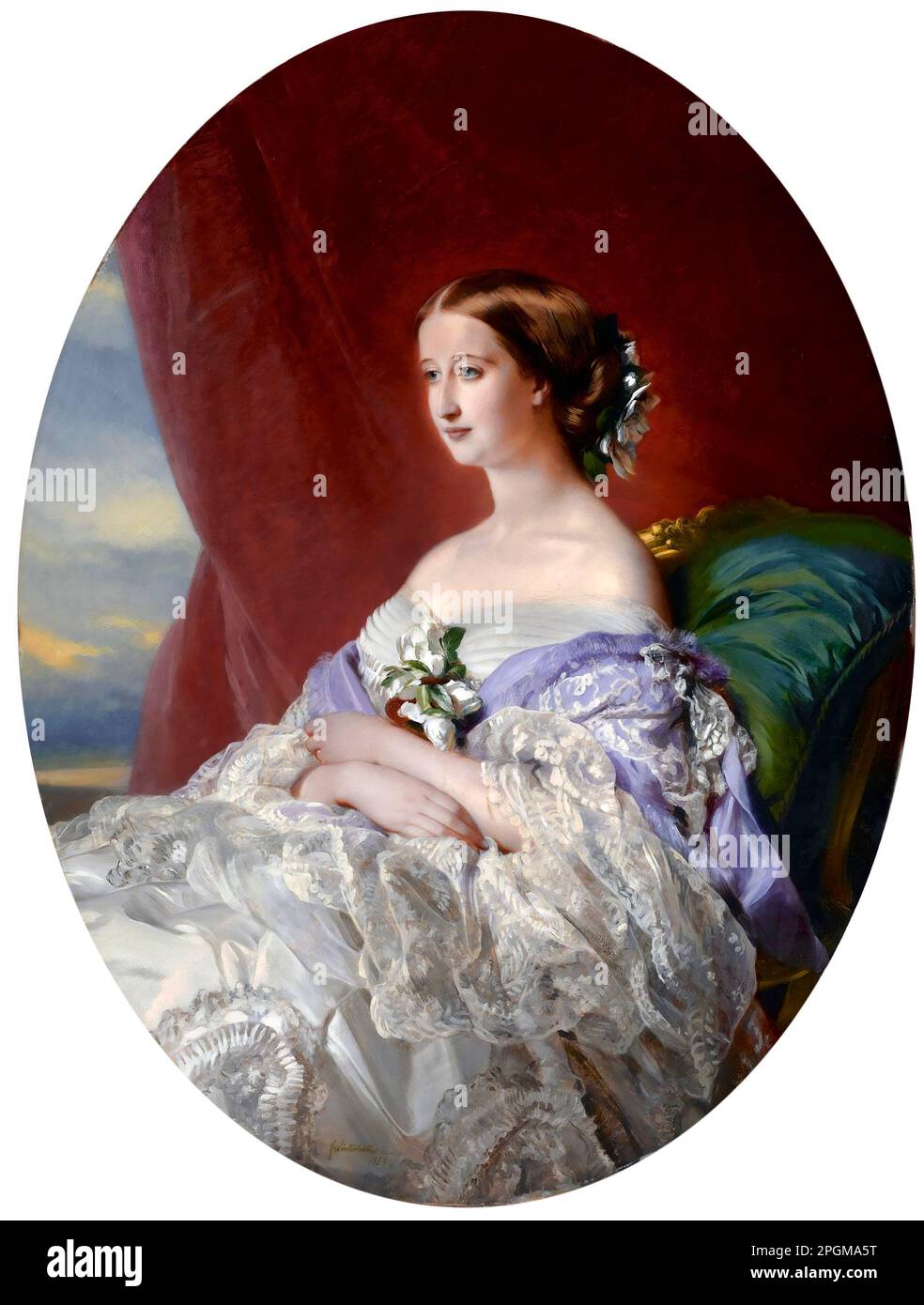 Empress Eugenie by Franz Xaver Winterhalter (1805-1873), oil on canvas, 1854. Doña María Eugenia Ignacia Agustina de Palafox y Kirkpatrick, 19th Countess of Teba, 16th Marchioness of Ardales (1826 -1920), known as Eugénie de Montijo  was Empress of the French after her marriage to Emperor Napoleon III on 30 January 1853 Stock Photo