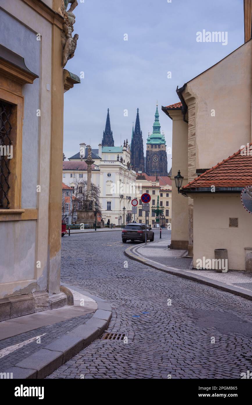 Cityscape of Prague with medieval towers and colorful buildings, Czech Republic Stock Photo