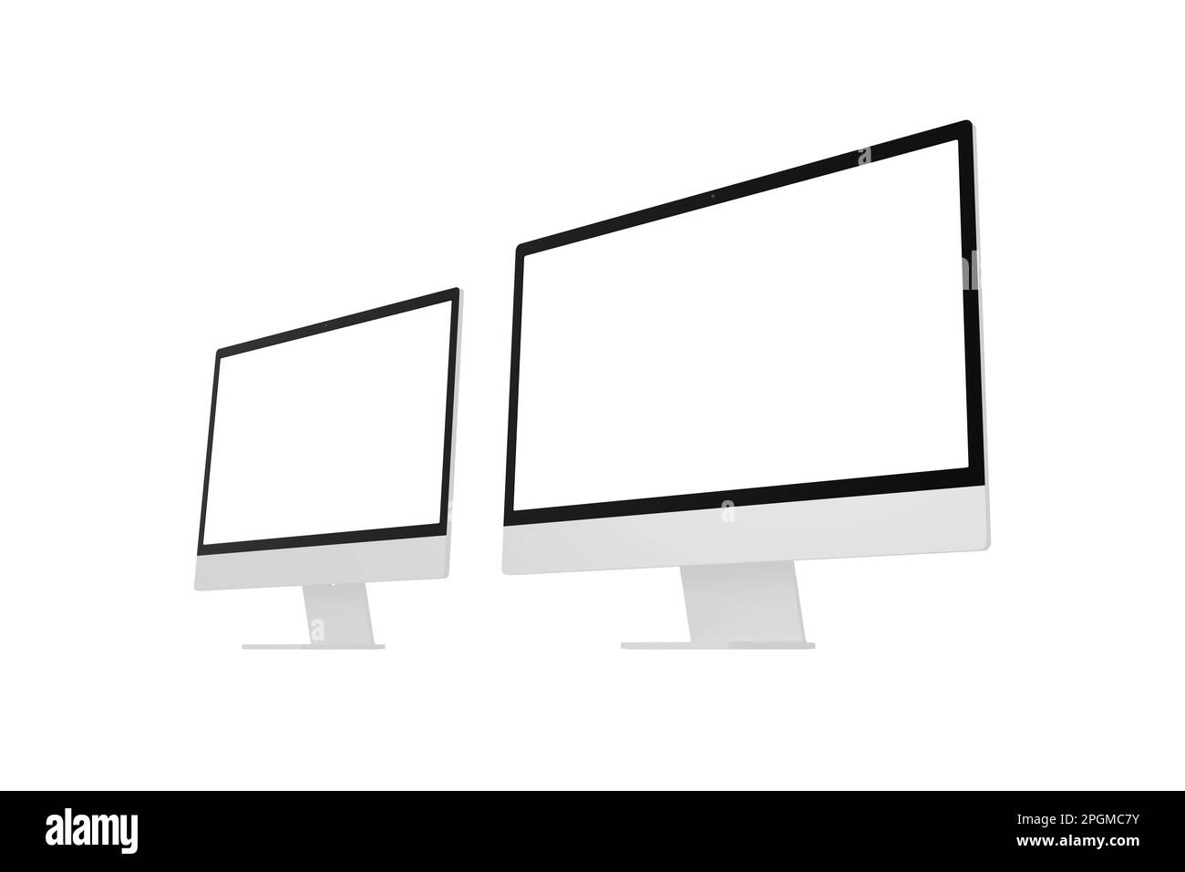 Two modern computer displays with isolated screen for app or web page promotions Stock Photo