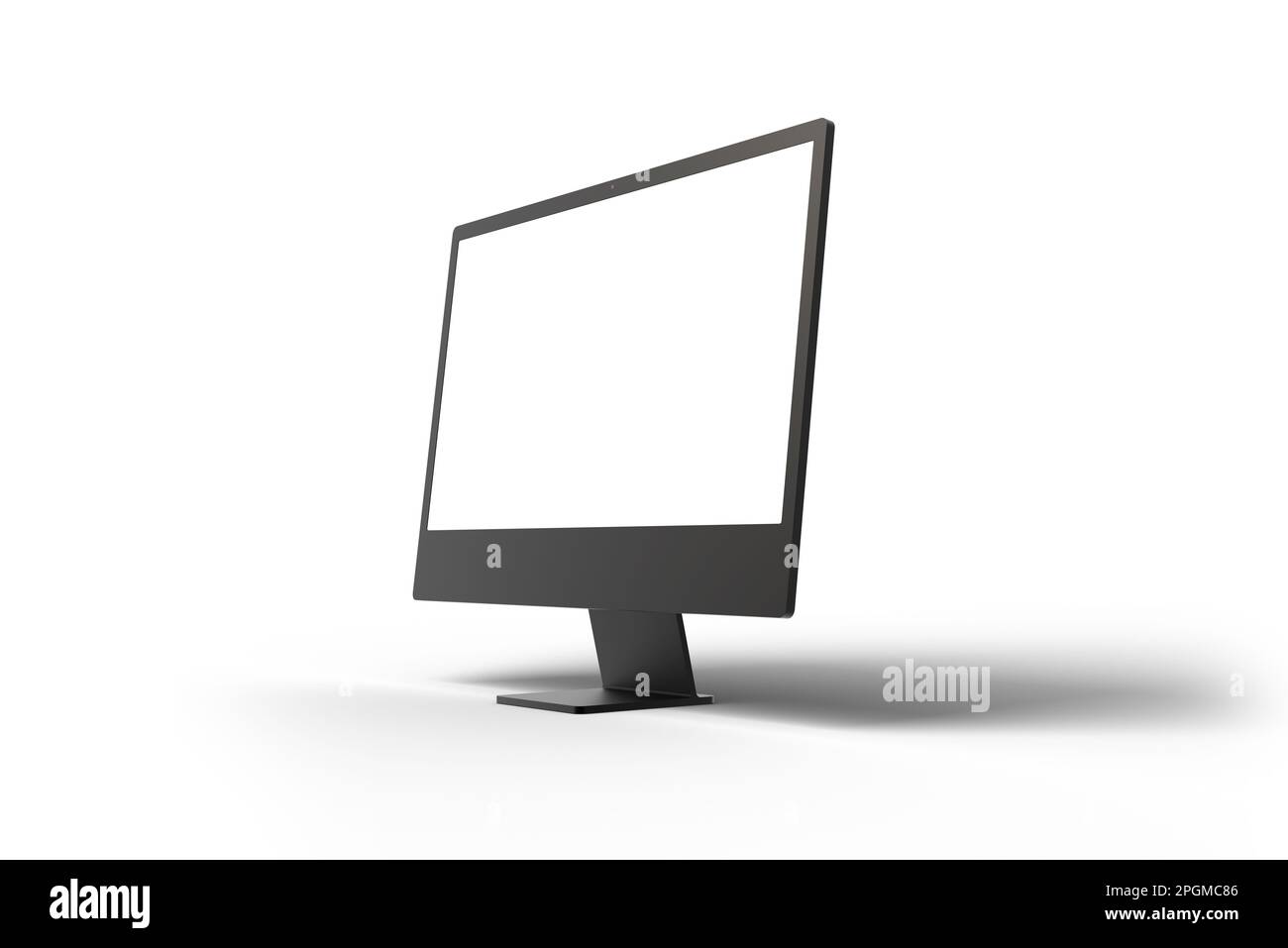 Black computer display on white suraface with shadow. Isolated screen for design promotion Stock Photo