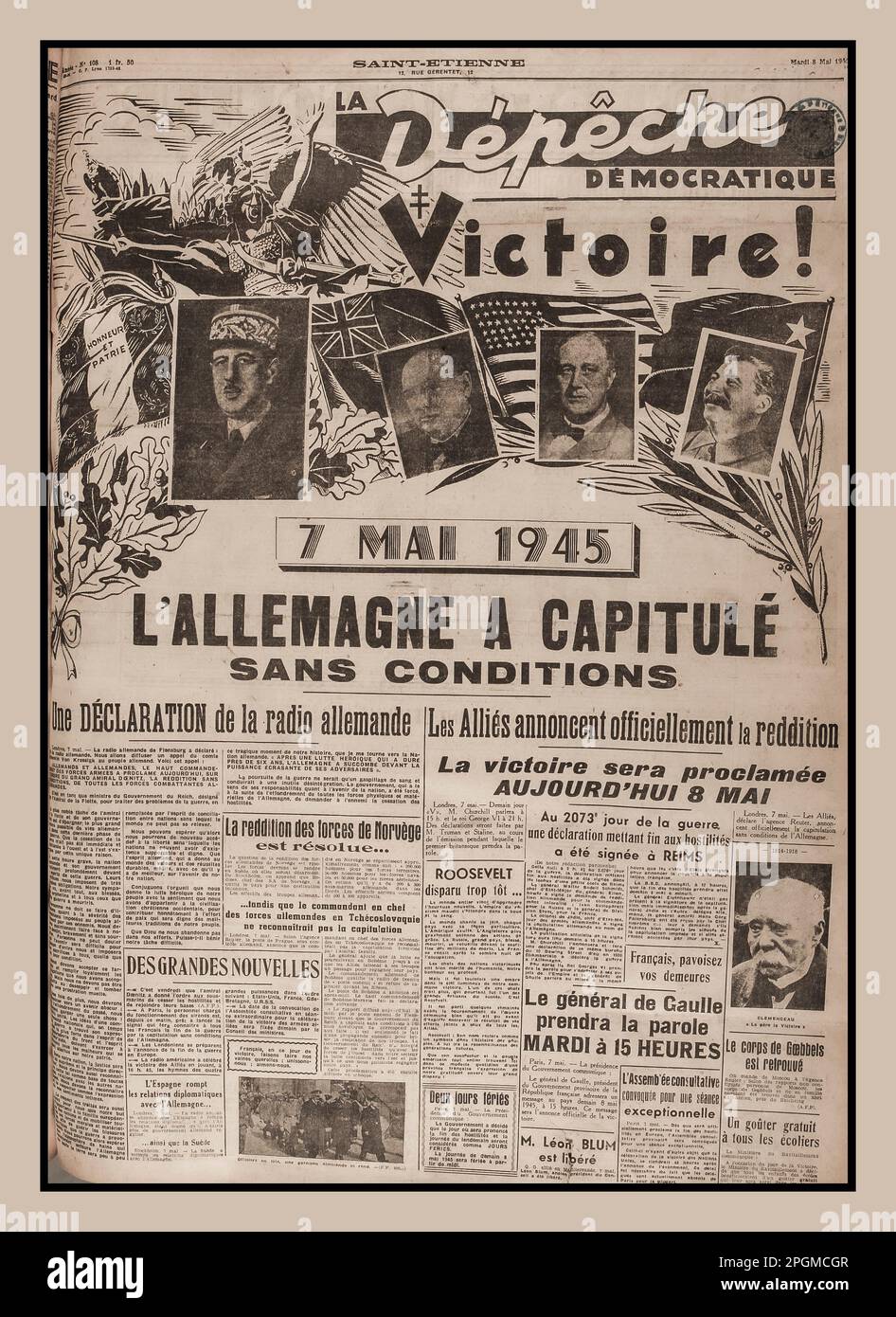 WW2 Liberation of France French Headlines.Germany surrenders