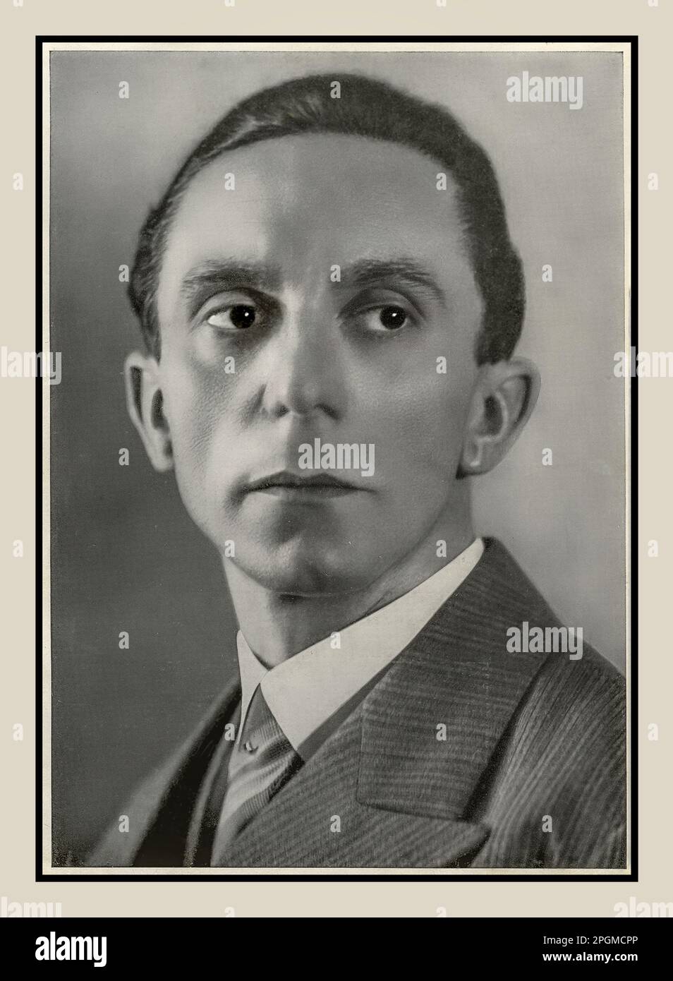 GOEBBELS 1930s Joseph Goebbels formal studio portrait. Dr Paul Joseph Goebbels was a German Nazi politician who was the Gauleiter of Berlin, chief propagandist for the Nazi Party, and then Reich Minister of Propaganda from 1933 to 1945 when he committed suicide in Hitlers Berlin bunker to escape arrest from the advancing allied forces. Stock Photo