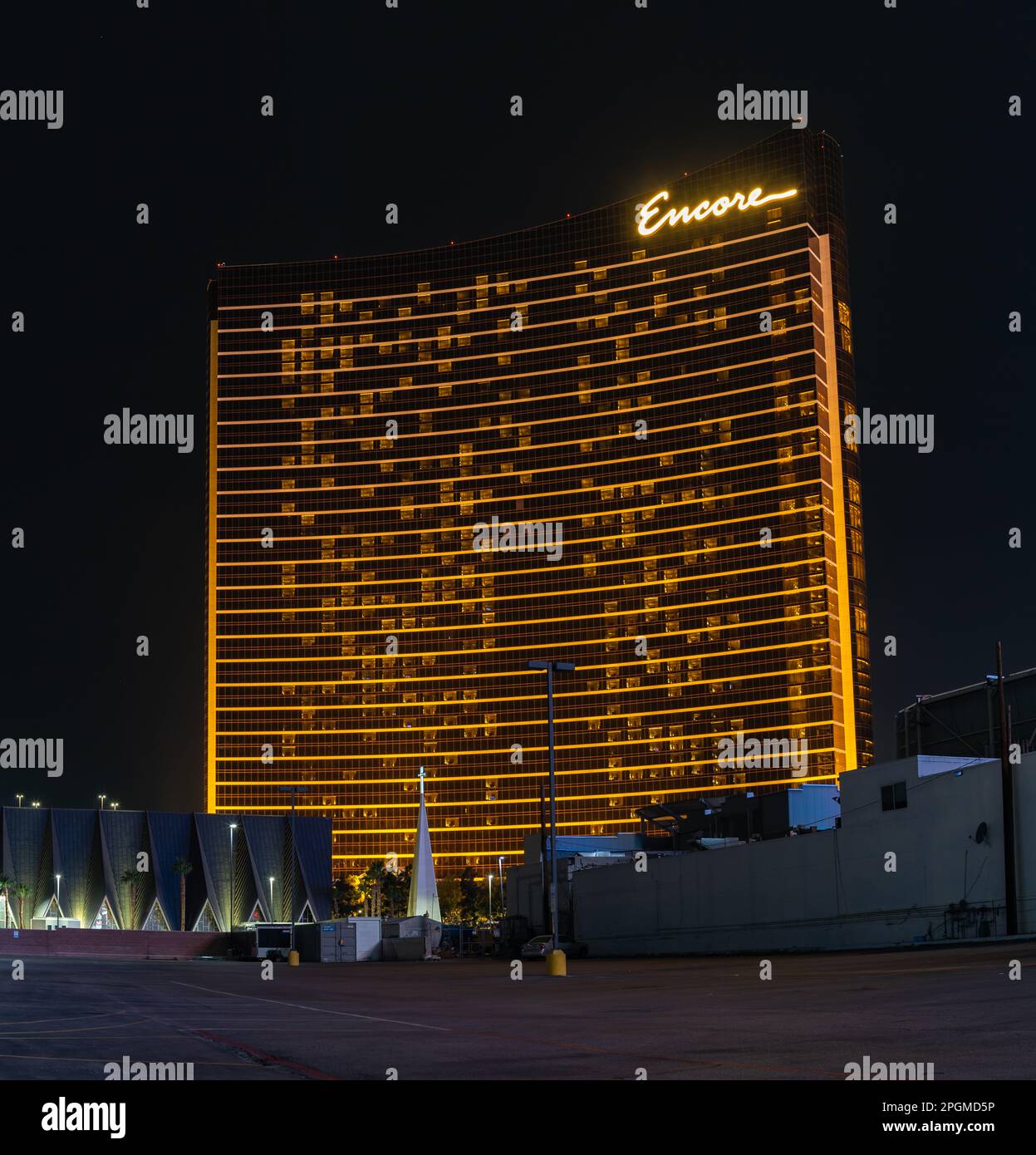 A picture of the Encore at Wynn Las Vegas at night. Stock Photo