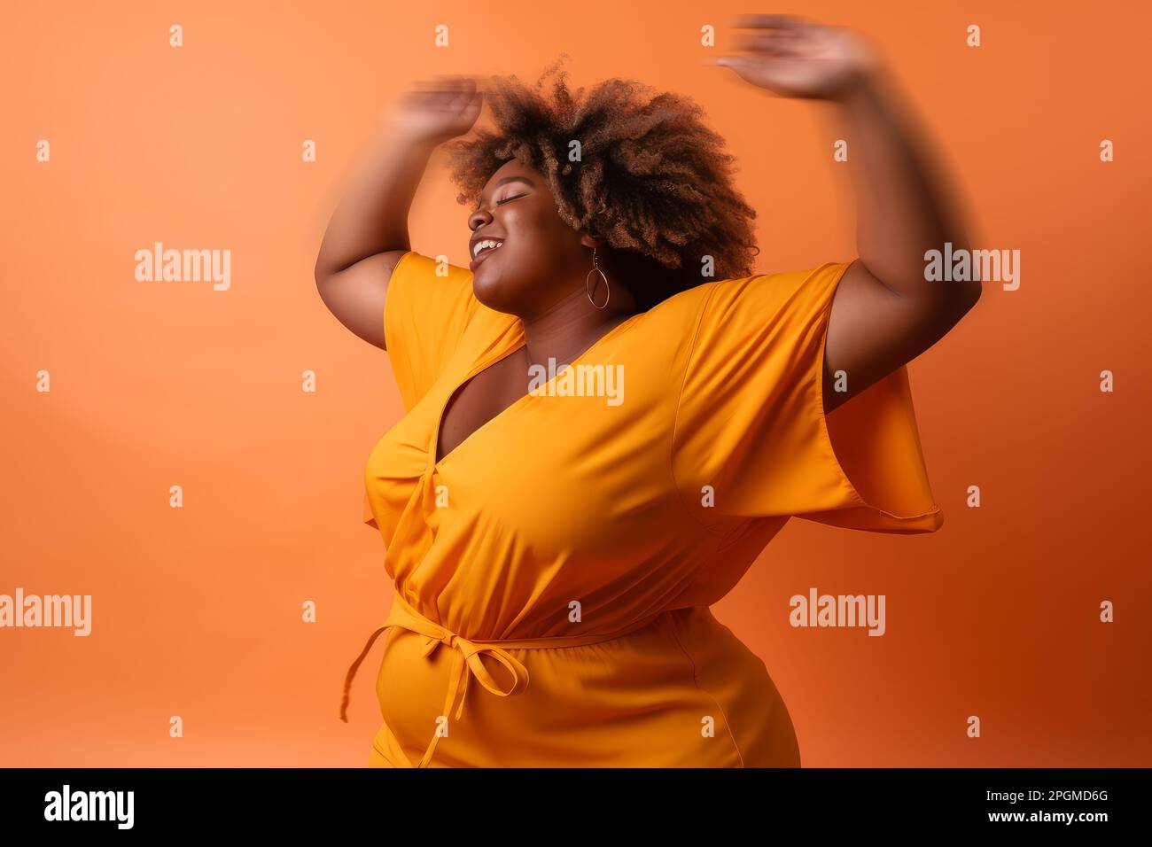 Happy young back woman dancing in a studio. Generative ai Stock Photo