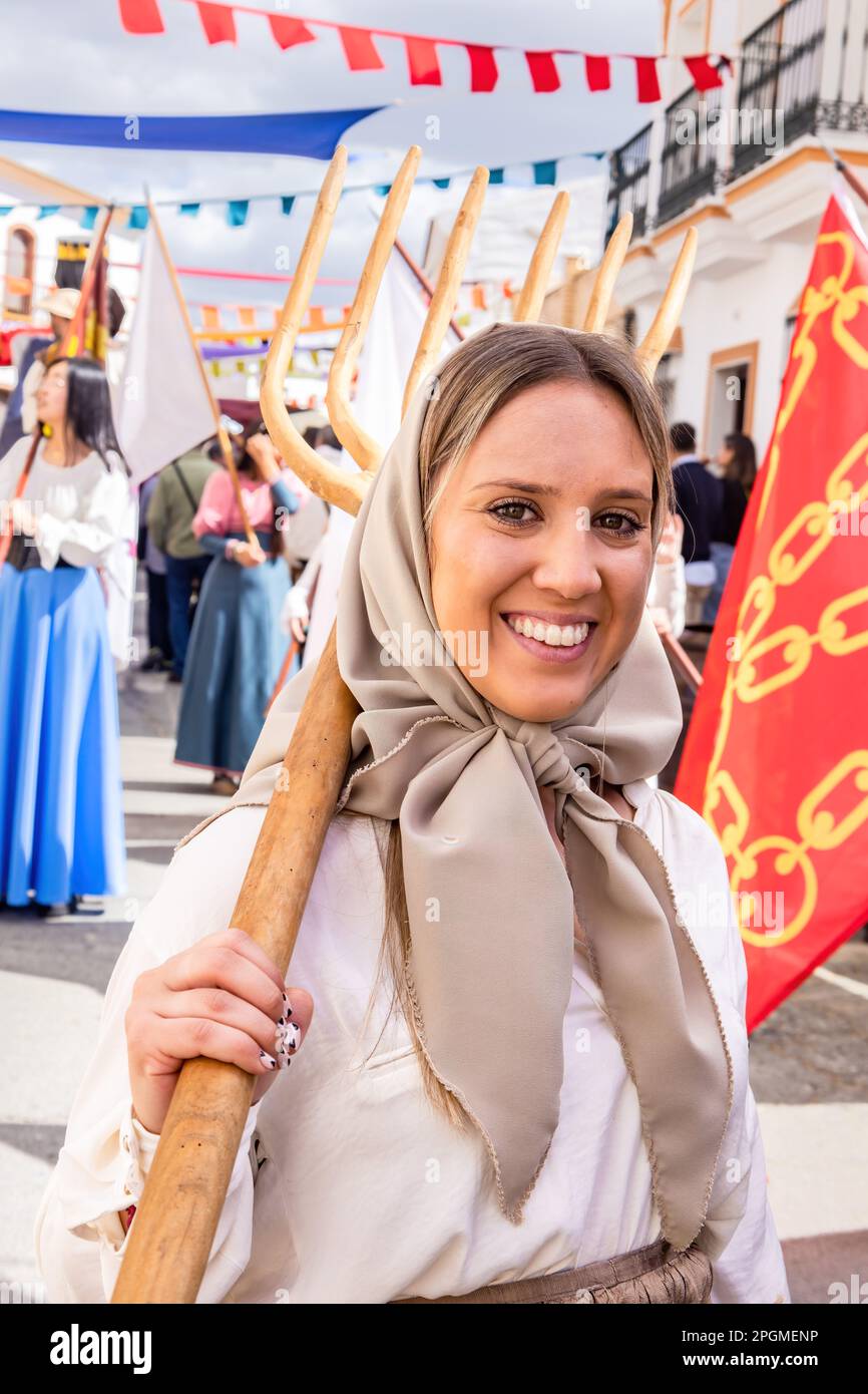 Huelva, Spain March 18, 2023 Beautiful young woman dressed as a