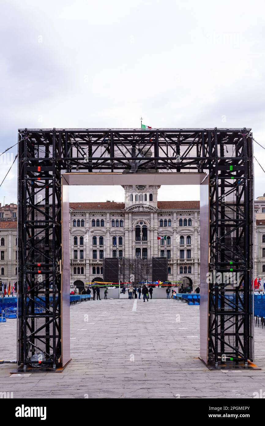Portal made with a metal structure in Trieste. Italy Stock Photo