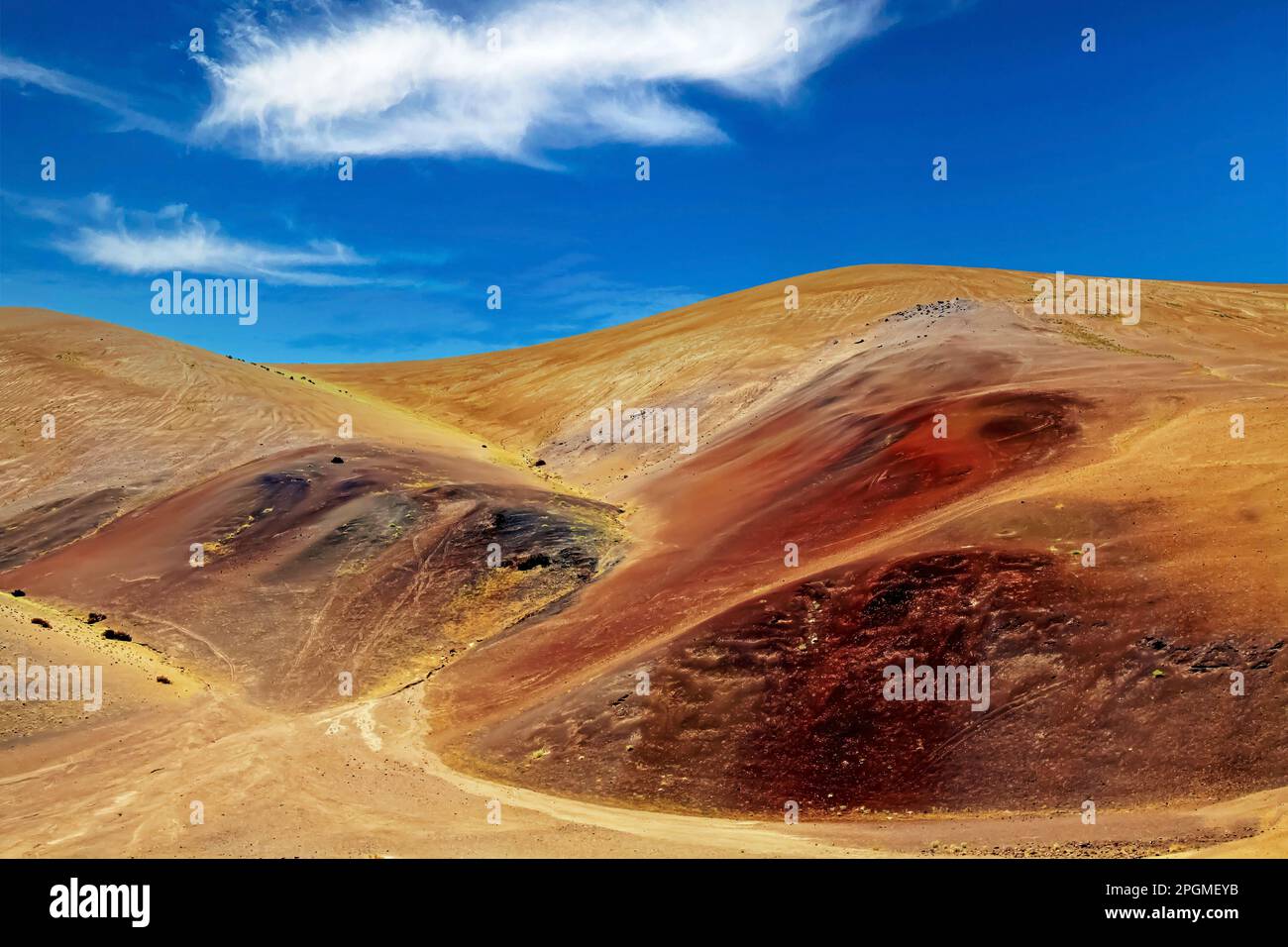 Chile Colorful Rocks Adventure lonely hiking trail through unreal landscape, colorful dry ...