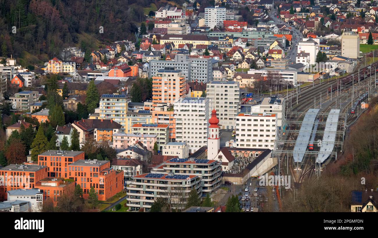 View of Feldkirch in Vorarlberg, Austria from Stadtschrofen viewpoint Stock Photo