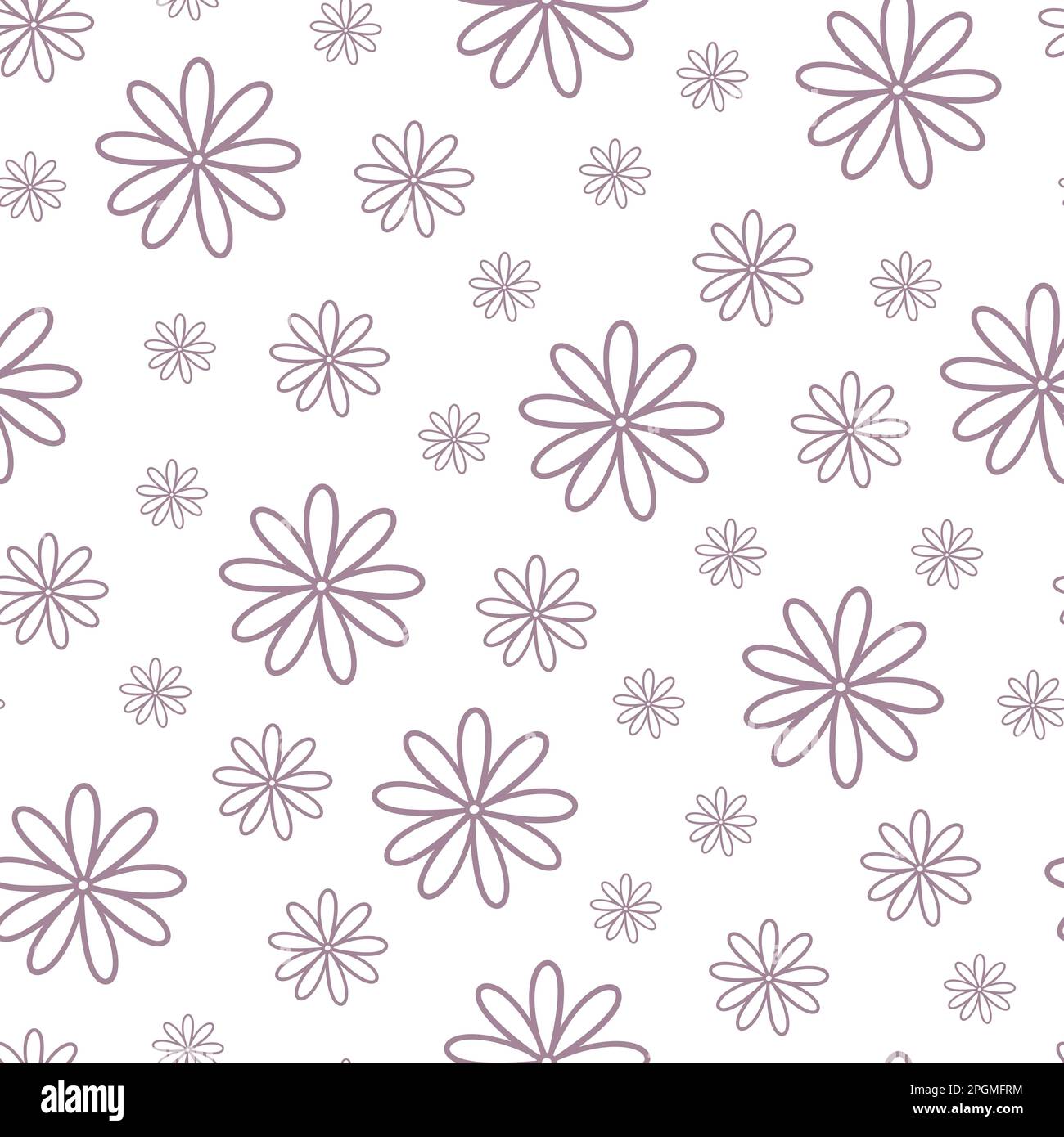 Simple pastel-colored outline flower seamless pattern flat style vector ...