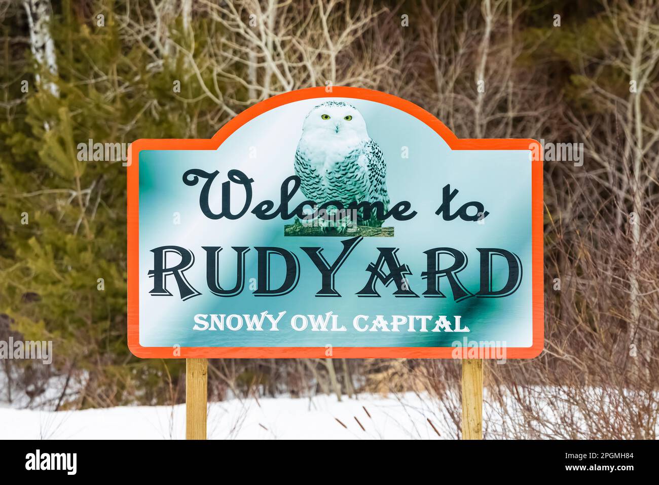 sign at Rudyard, the Snowy Owl Capital of Michigan, Upper