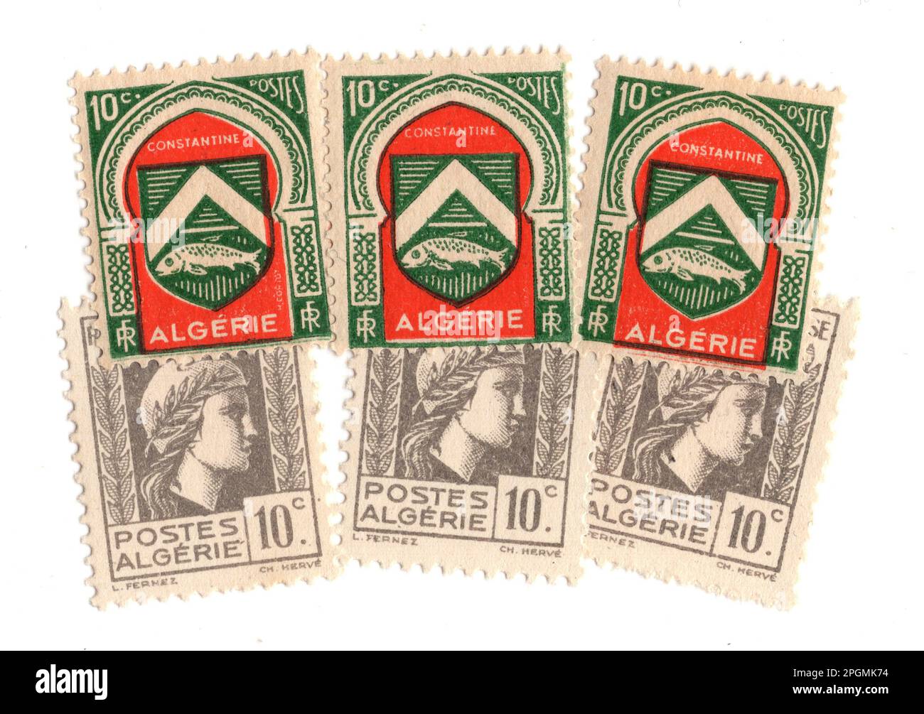 Vintage mint postage stamps from Algeria isolated on a white background ...