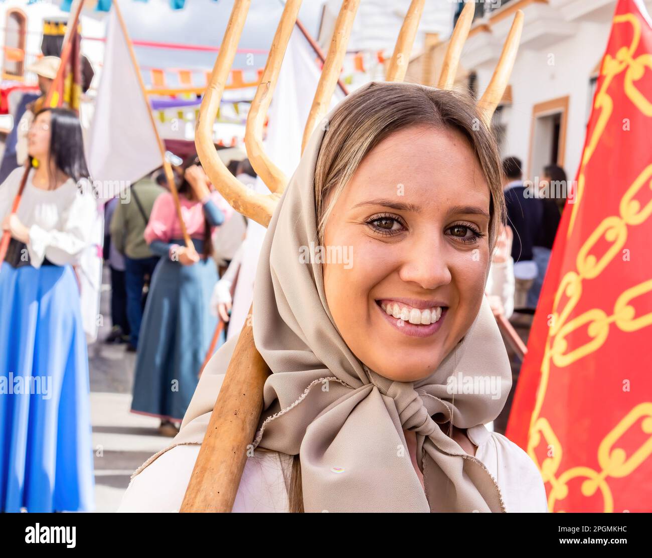 Huelva, Spain March 18, 2023 Beautiful young woman dressed as a