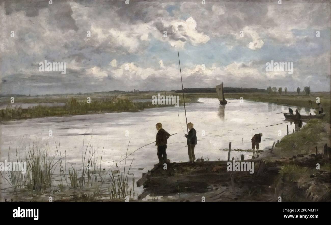 Baum Paul - Angler an Der Warnow - German School - 19th and Early 20th Century - Baum Paul - Angler an Der Warnow - German School - 19th and Early 20th Century Stock Photo